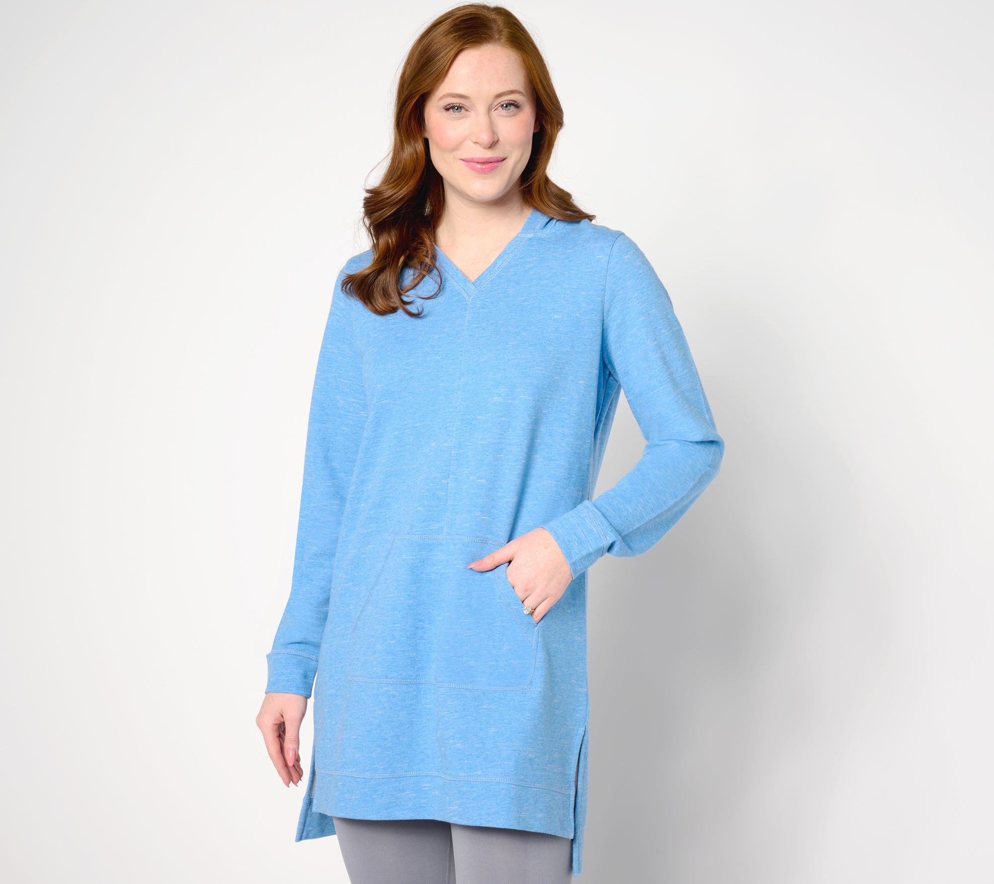 Denim & Co. Active Petite French Terry Hooded Tunic Pullover