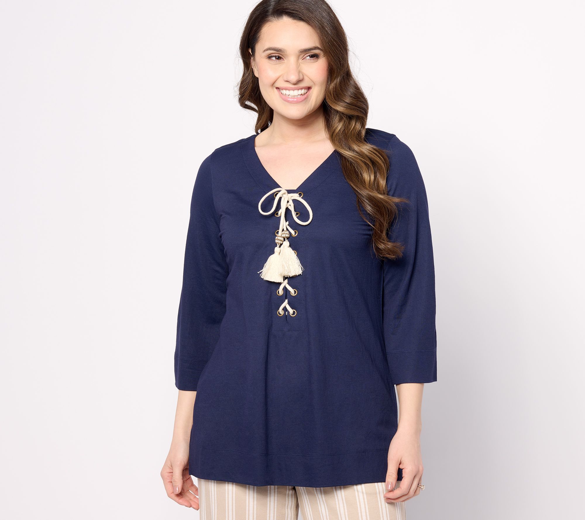 Belle Beach by Kim Gravel Cabana Knit Lace-Up Nautical Tunic