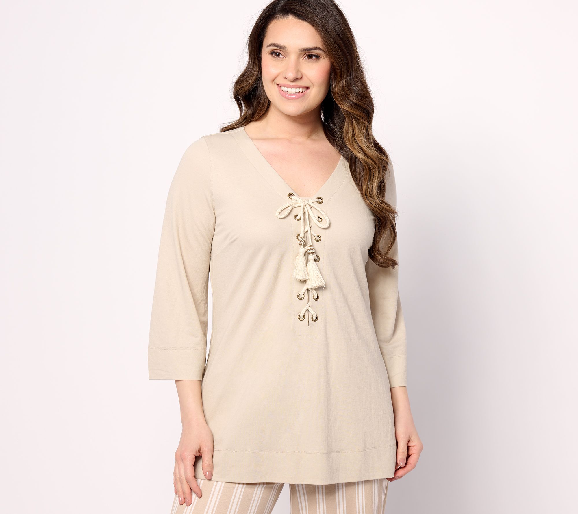 Belle Beach by Kim Gravel Cabana Knit Lace-Up Nautical Tunic
