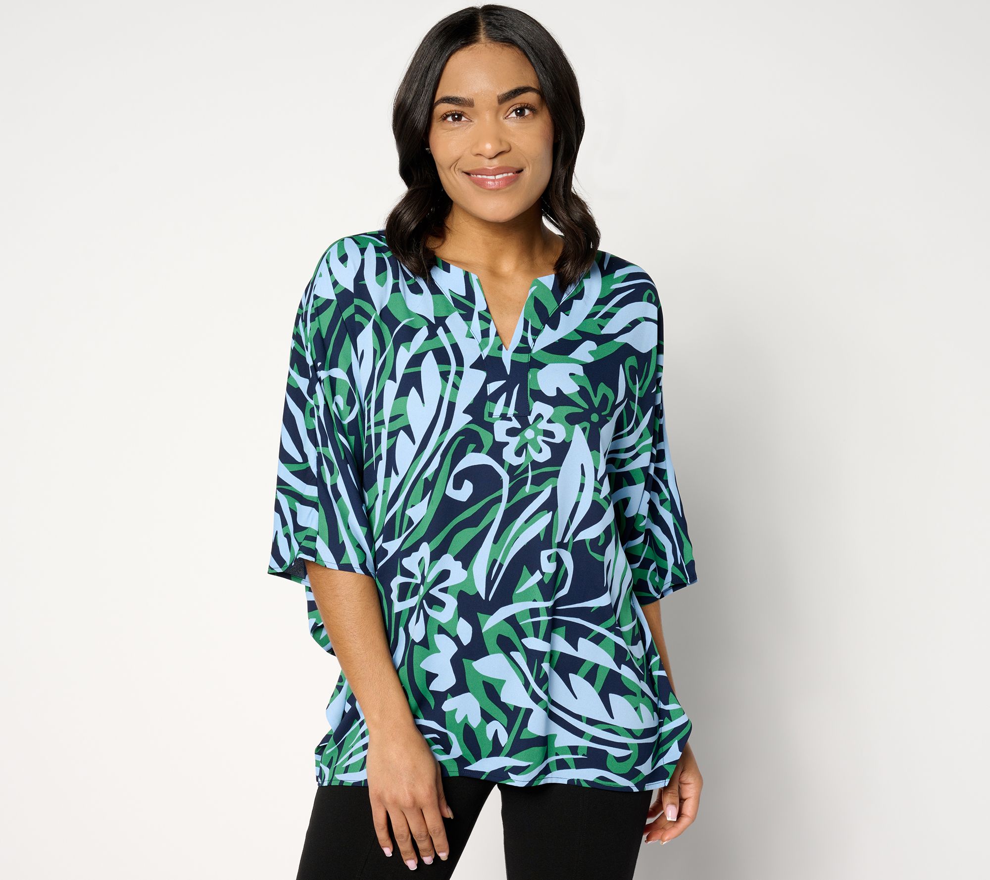 Belle by Kim Gravel Flirty Floral Split Neck Poncho