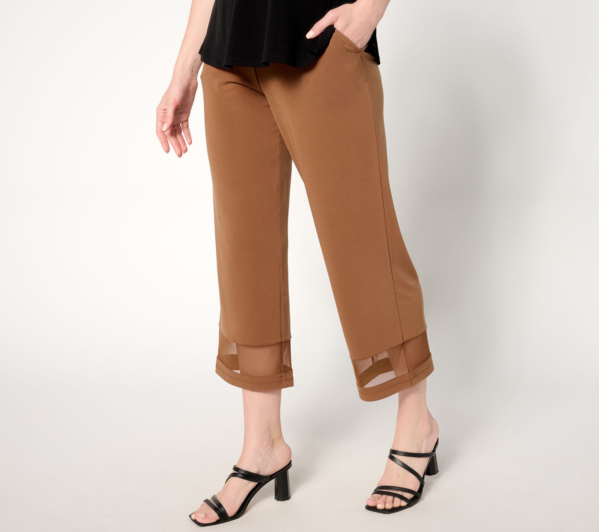 Susan Graver Regular Liquid Knit Wide Leg Crop Pants with Mesh Insert