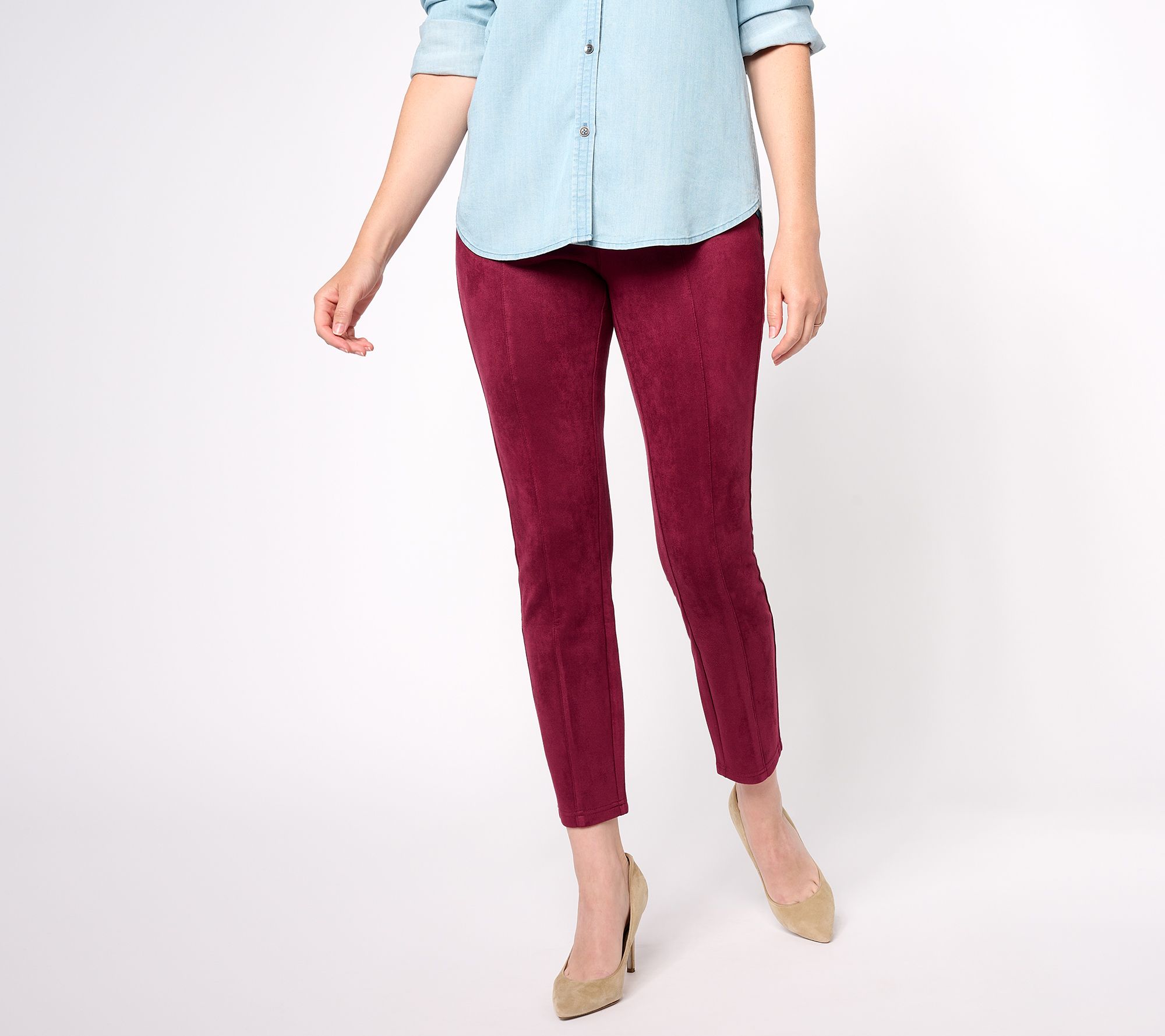 "As Is" Isaac Mizrahi Live! Estate Regular Faux Suede Slim Leg Pants