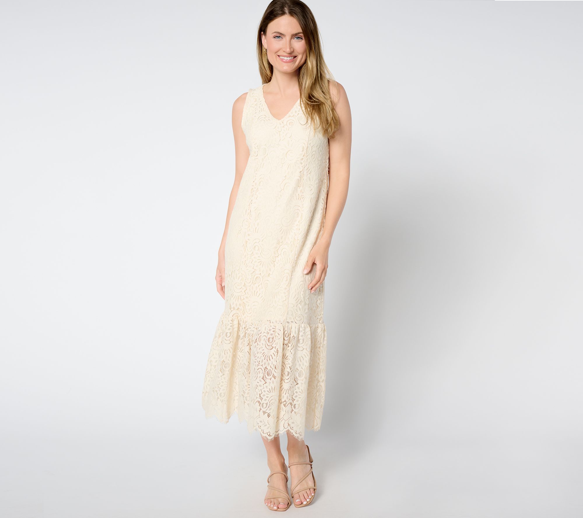 Attitudes by Renee Petite Illusion Waist Lace Maxi Dress