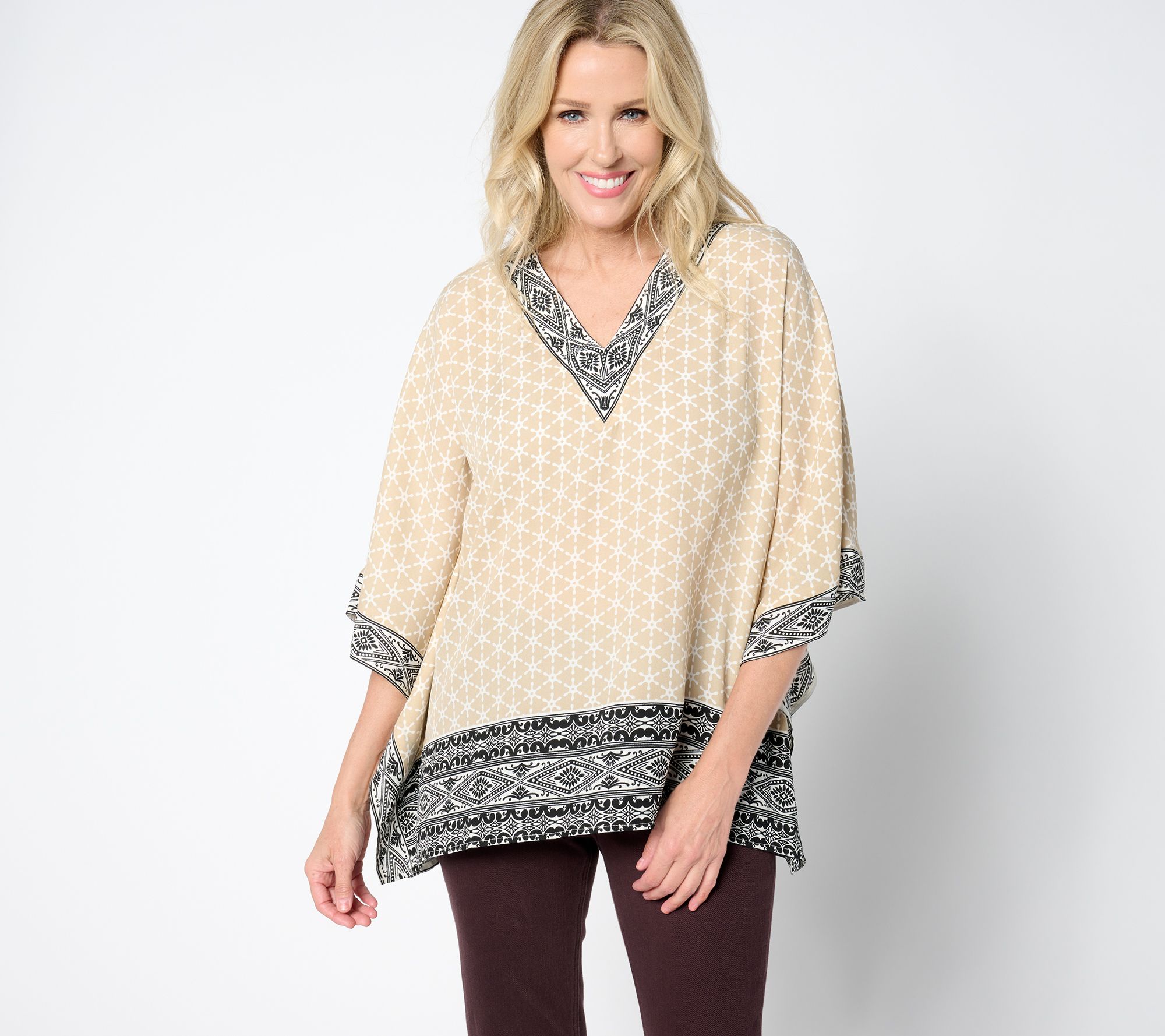 Belle by Kim Gravel Tribal Fusion Mixed Print Poncho