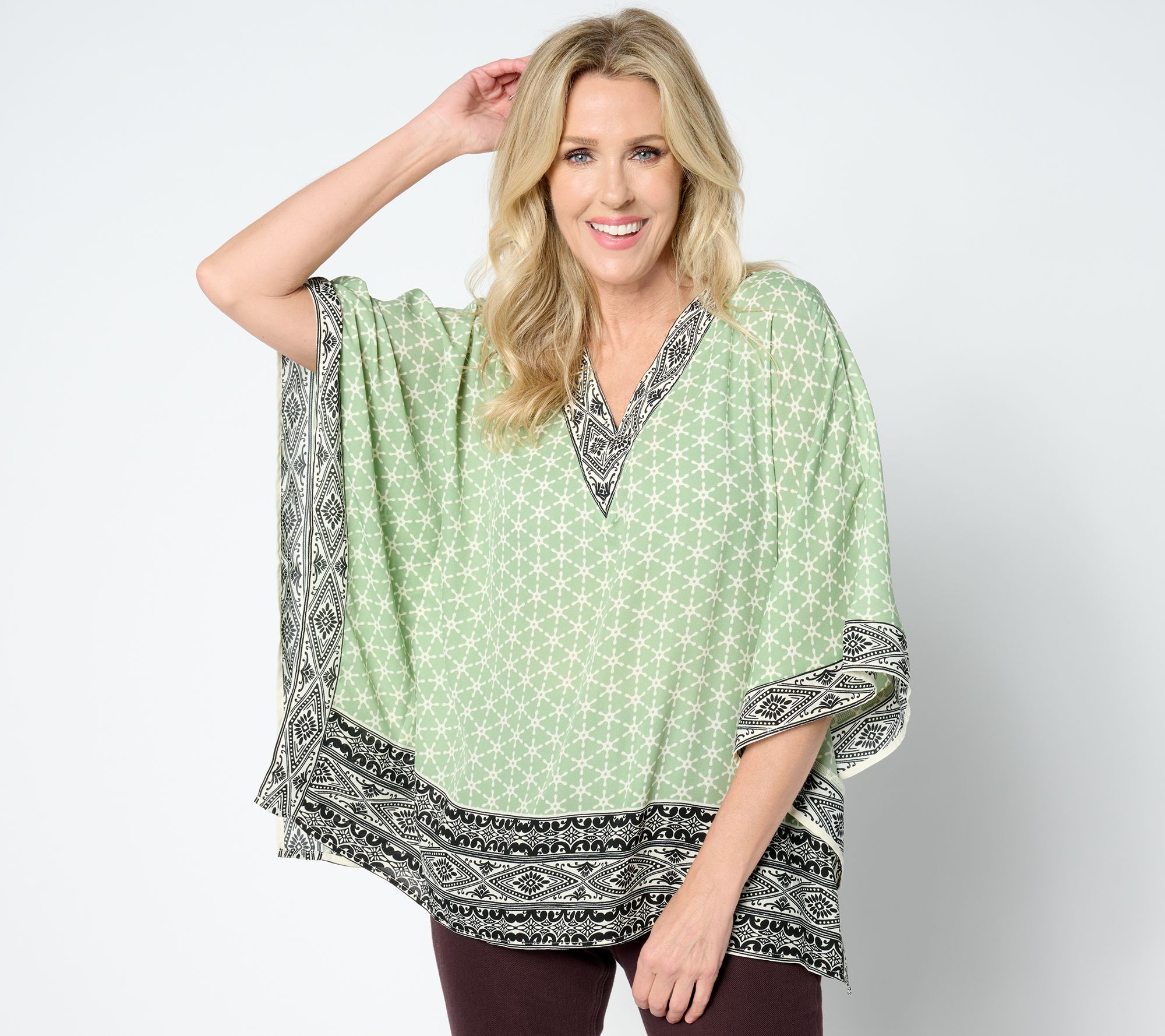 Belle by Kim Gravel Tribal Fusion Mixed Print Poncho