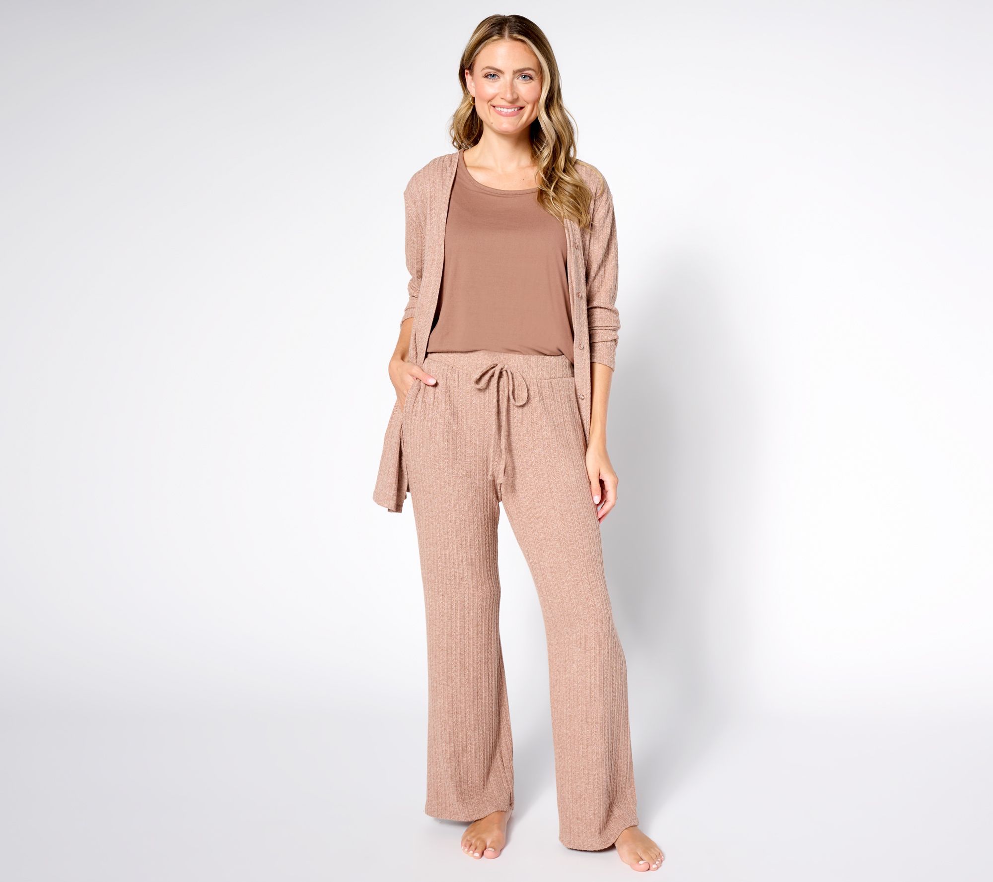 MUK LUKS Tall Cable Knit & Dream Cloud 3-Piece Lounge Set