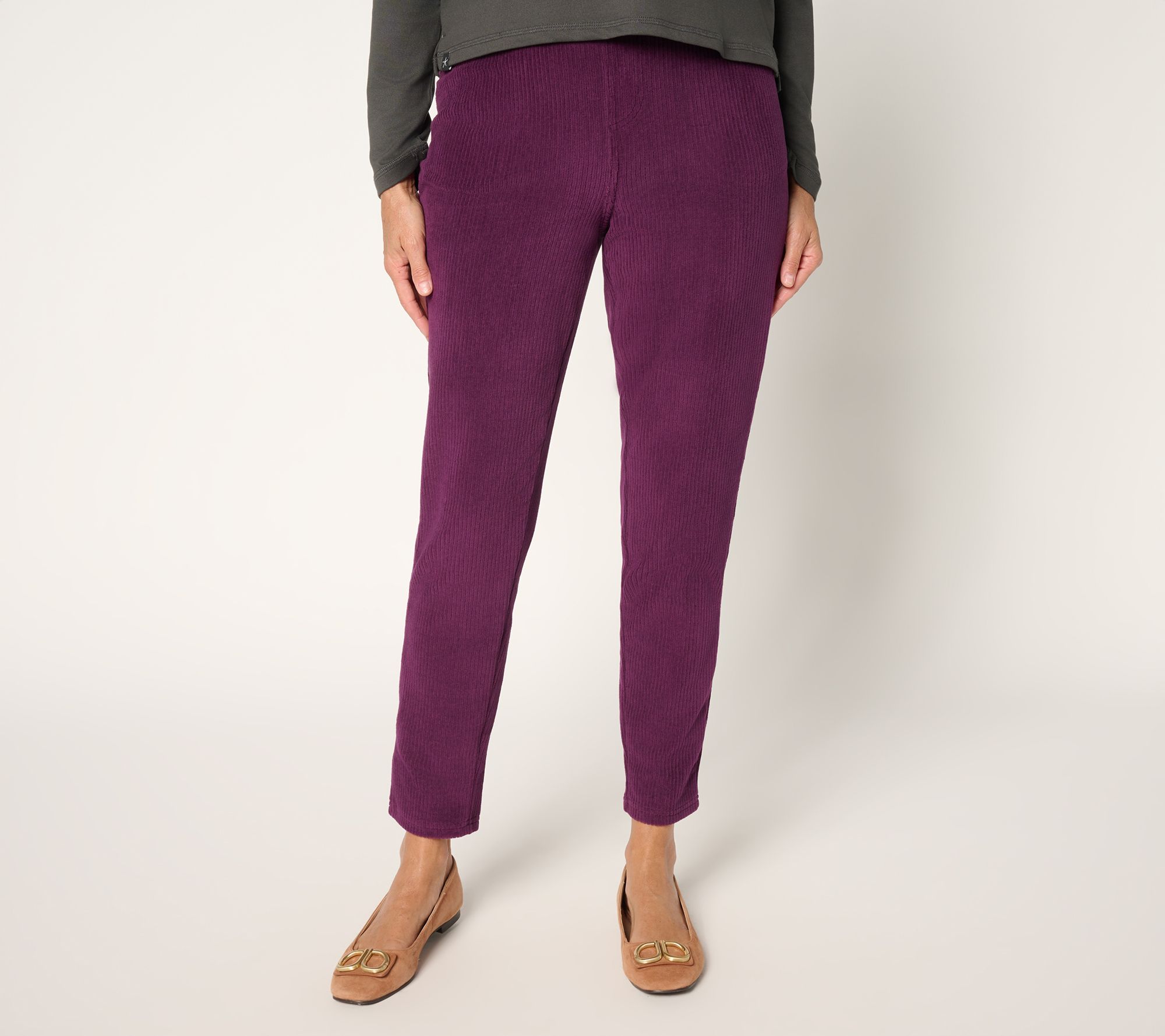 Quacker Factory Regular Corduroy Slim Leg Pant with Back Pockets