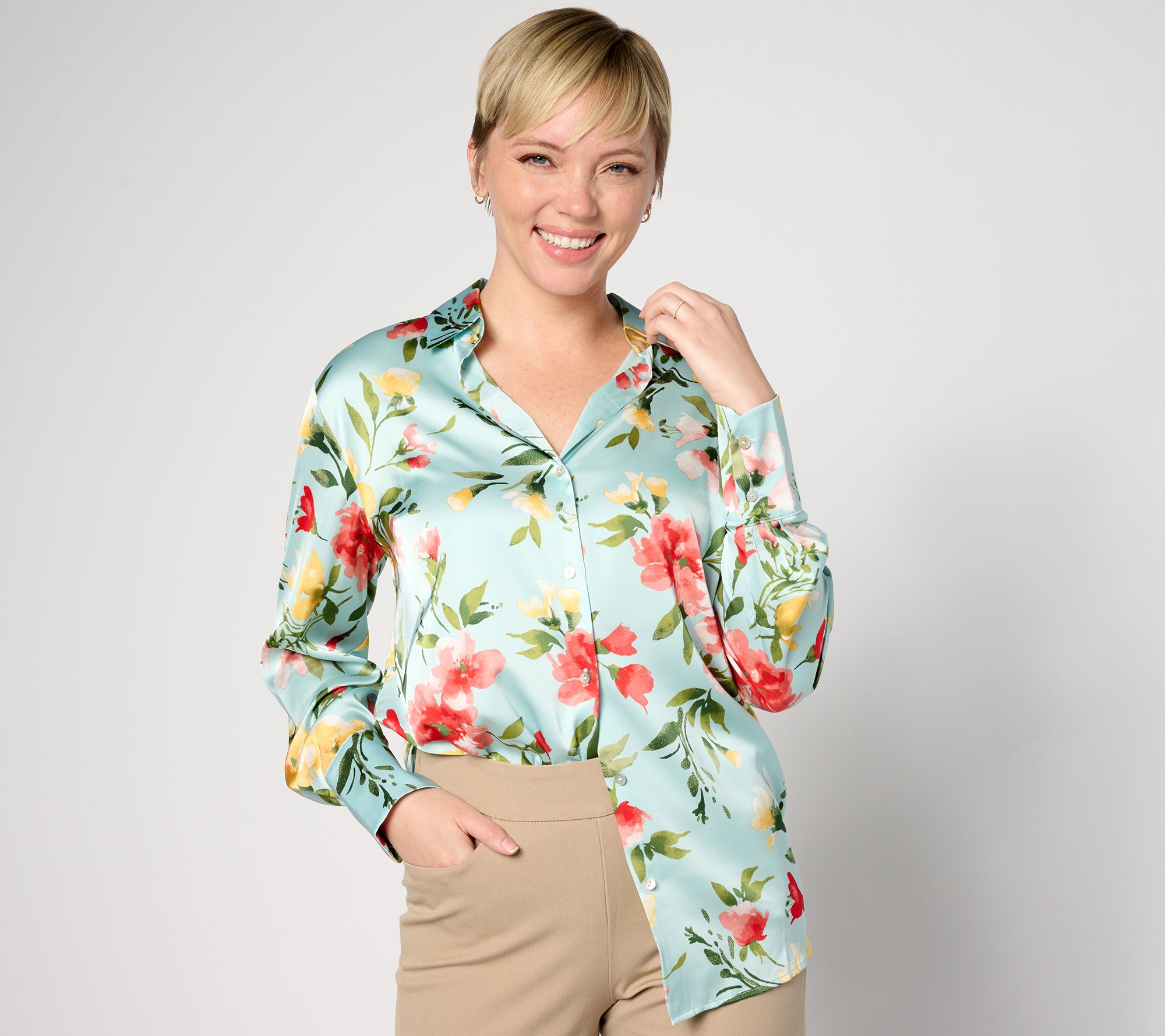 "As Is" Susan Graver Regular Printed Stretch Charmeuse Tunic