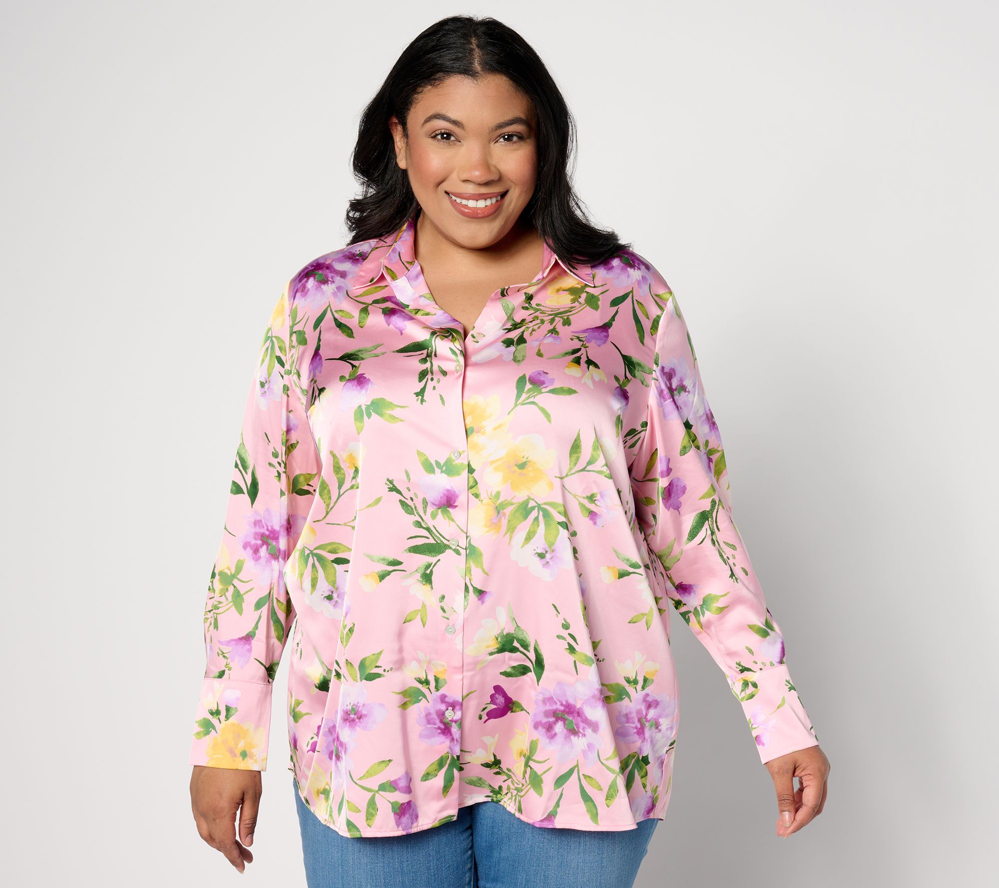 "As Is" Susan Graver Regular Printed Stretch Charmeuse Tunic