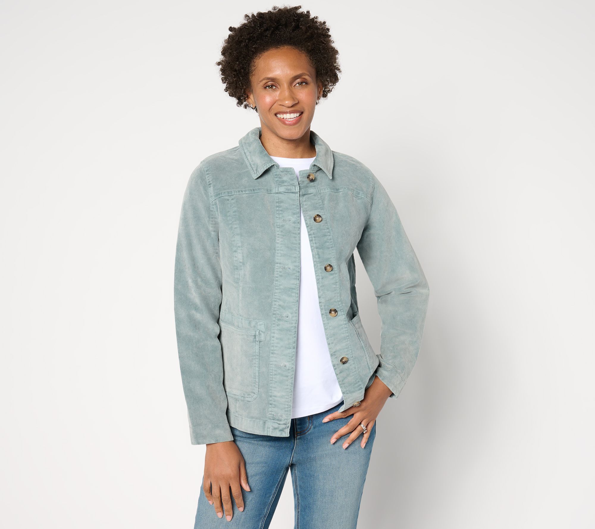 AnyBody Stretch Corduroy Collared Jacket with Pockets QVC