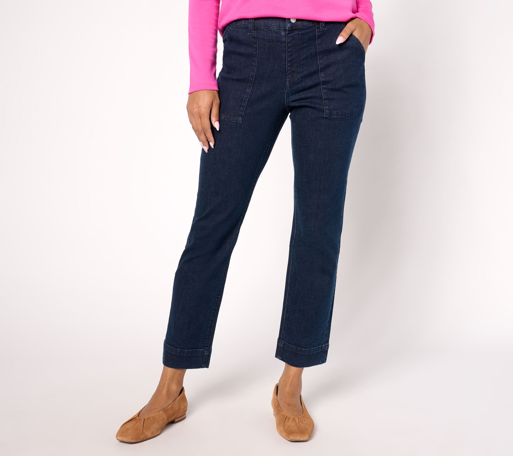 Denim & Co. Petite Indigo Easy Stretch Straight Leg Ankle Jean