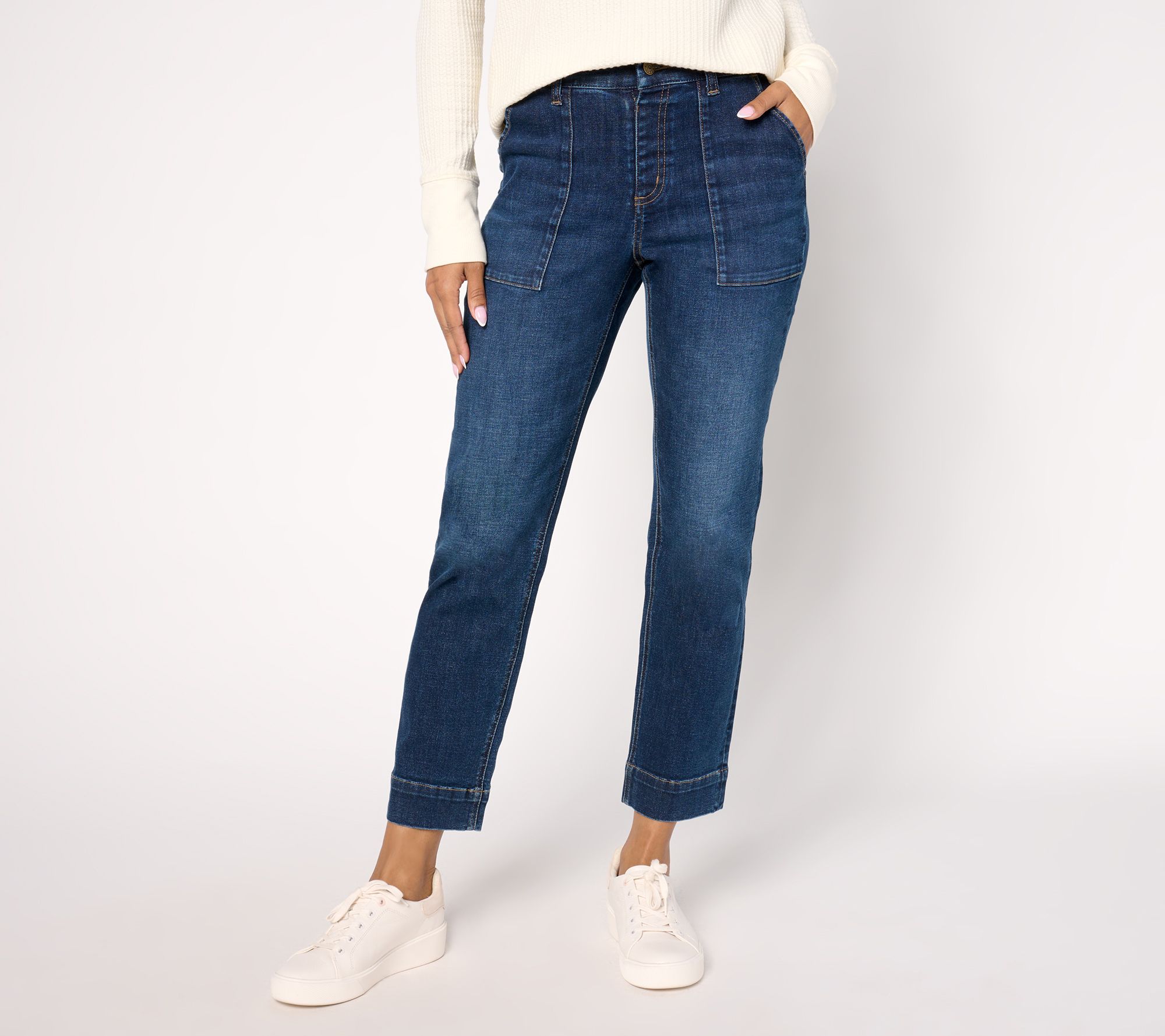 Denim & Co. Petite Indigo Easy Stretch Straight Leg Ankle Jean