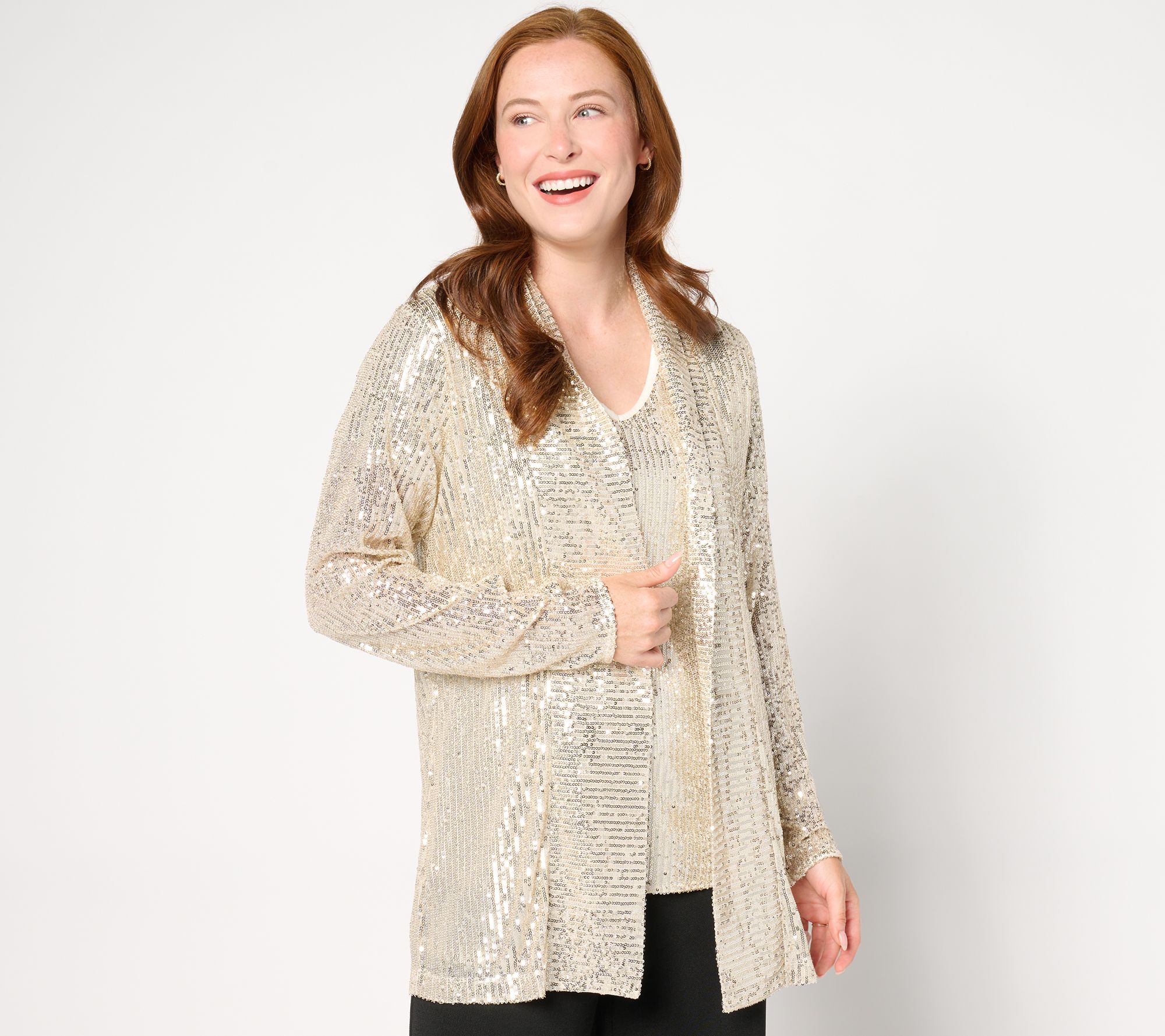 Jingle Belles by Kim Gravel Sequin Mesh Open Front Topper