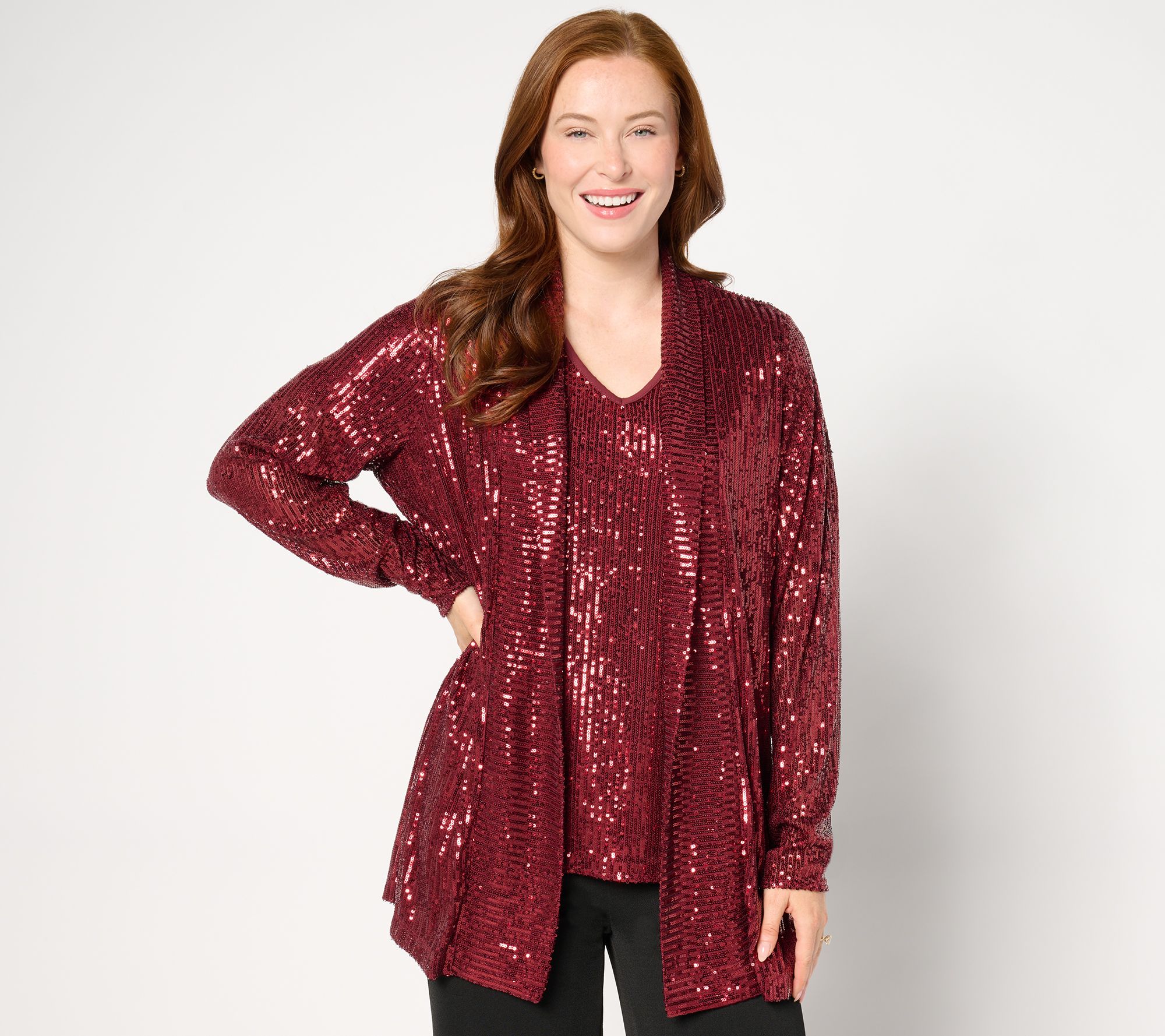 Jingle Belles by Kim Gravel Sequin Mesh Open Front Topper