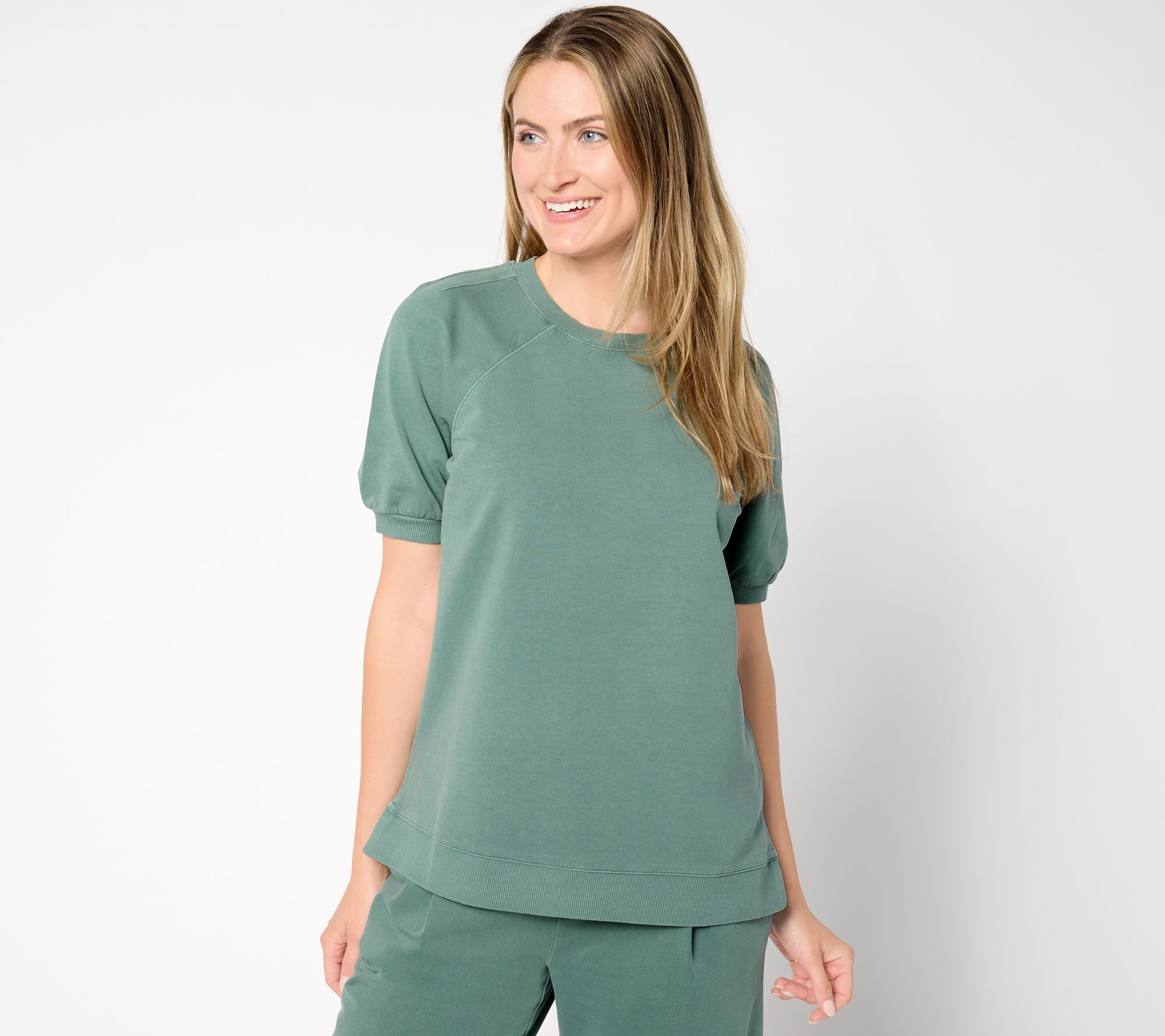 "As Is" AnyBody Washed French Terry Raglan Short Sleeve Knit Top - QVC.com