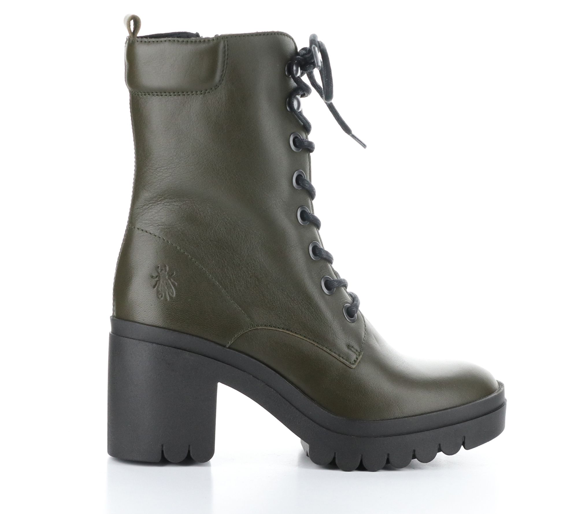 Fly London Leather Block Heel Combat Boot Tiel QVC