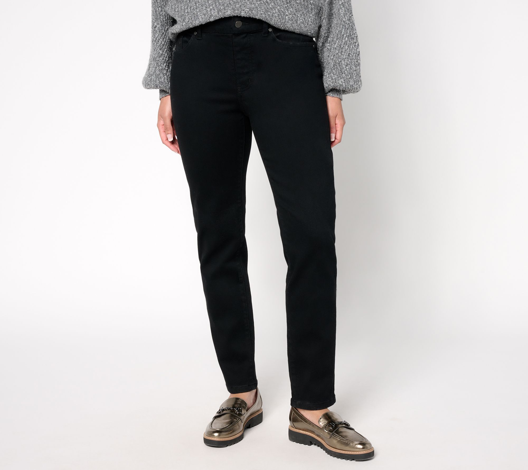 Women with Control Contour Curves Tall Black Wash Denim Pants