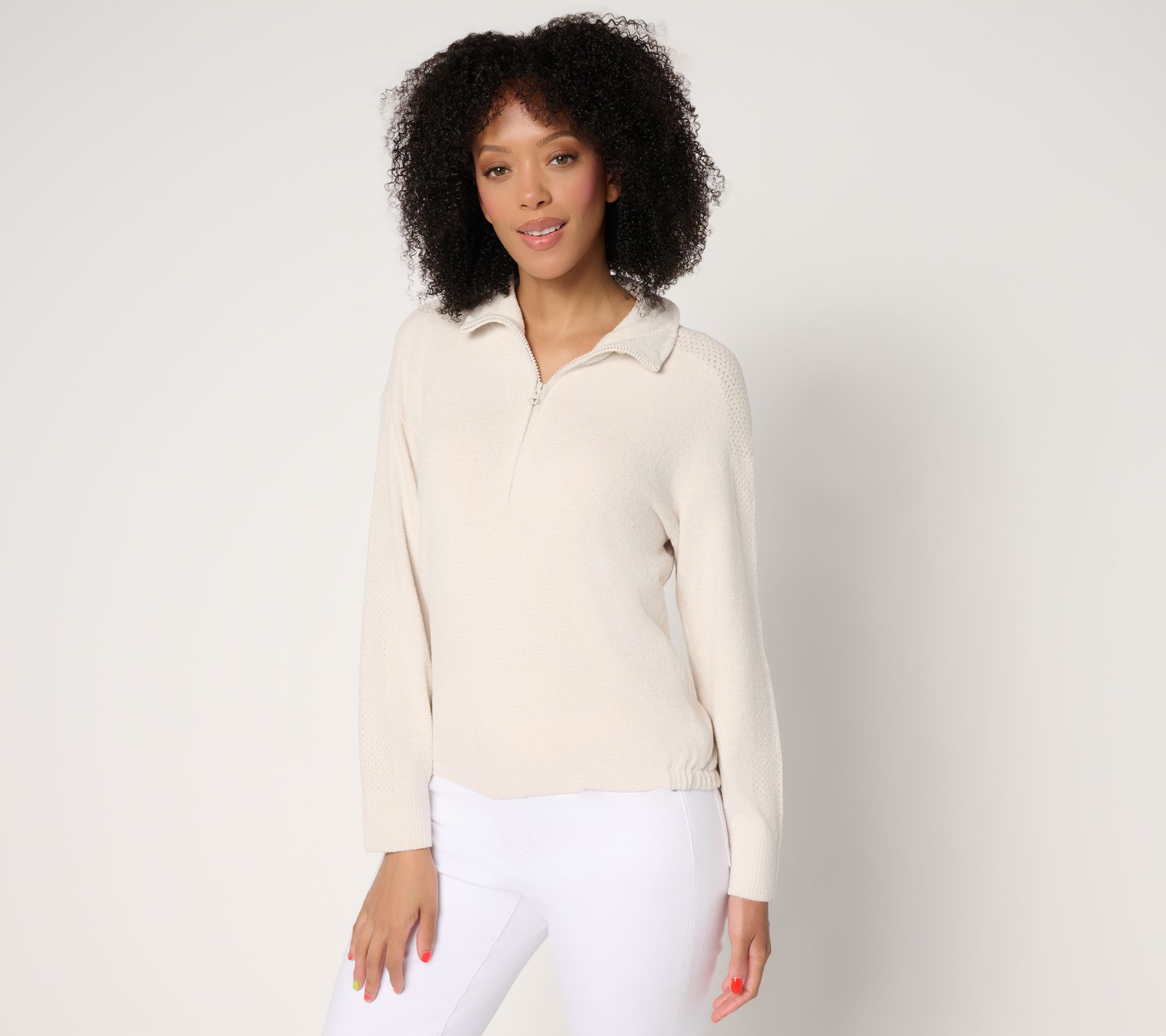 Barefoot Dreams CozyChic Ultra Lite Half Zip Pointelle Pullover