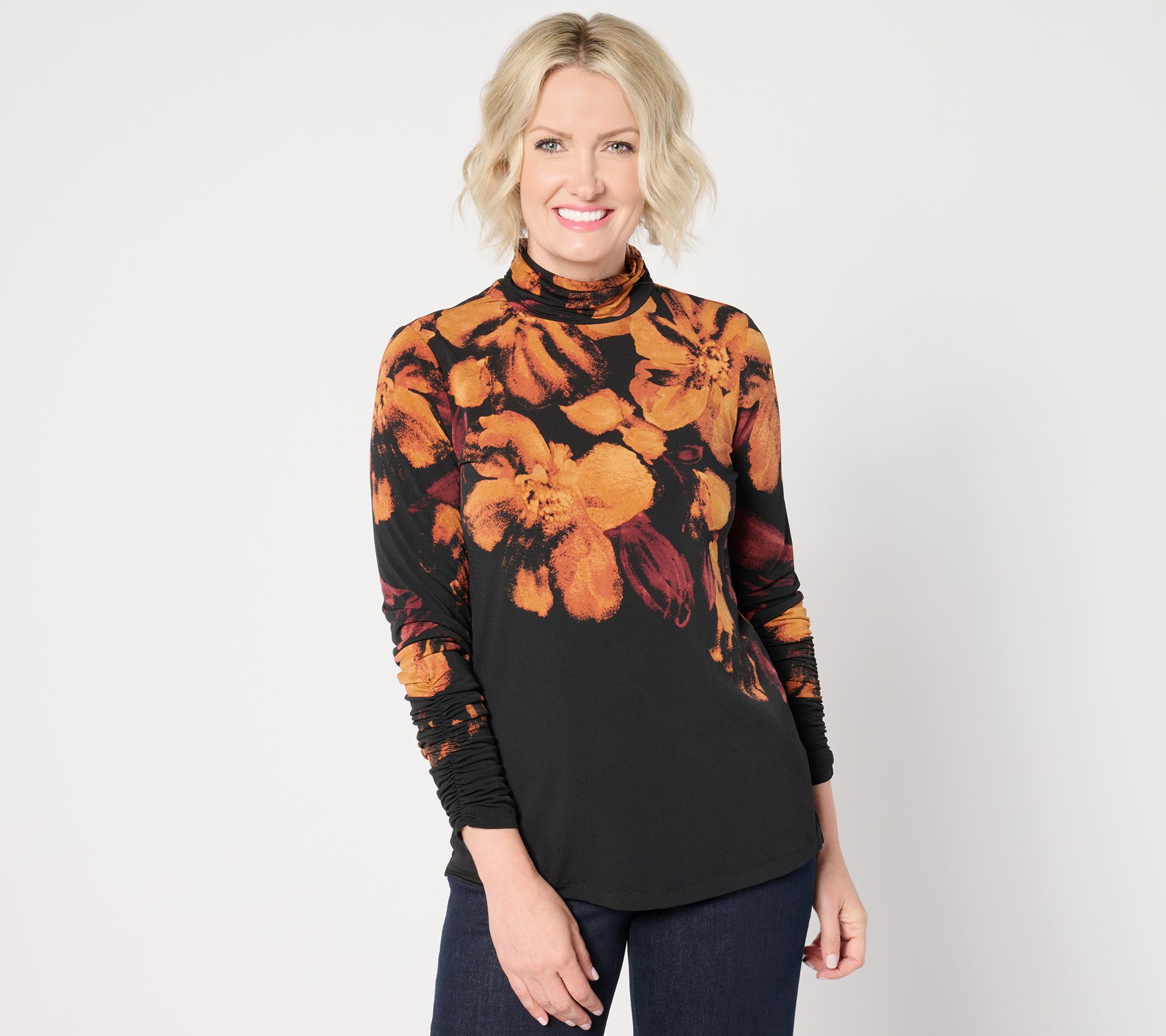 "As Is" Susan Graver Printed Regular Mesh Mock Neck Long Sleeve Top