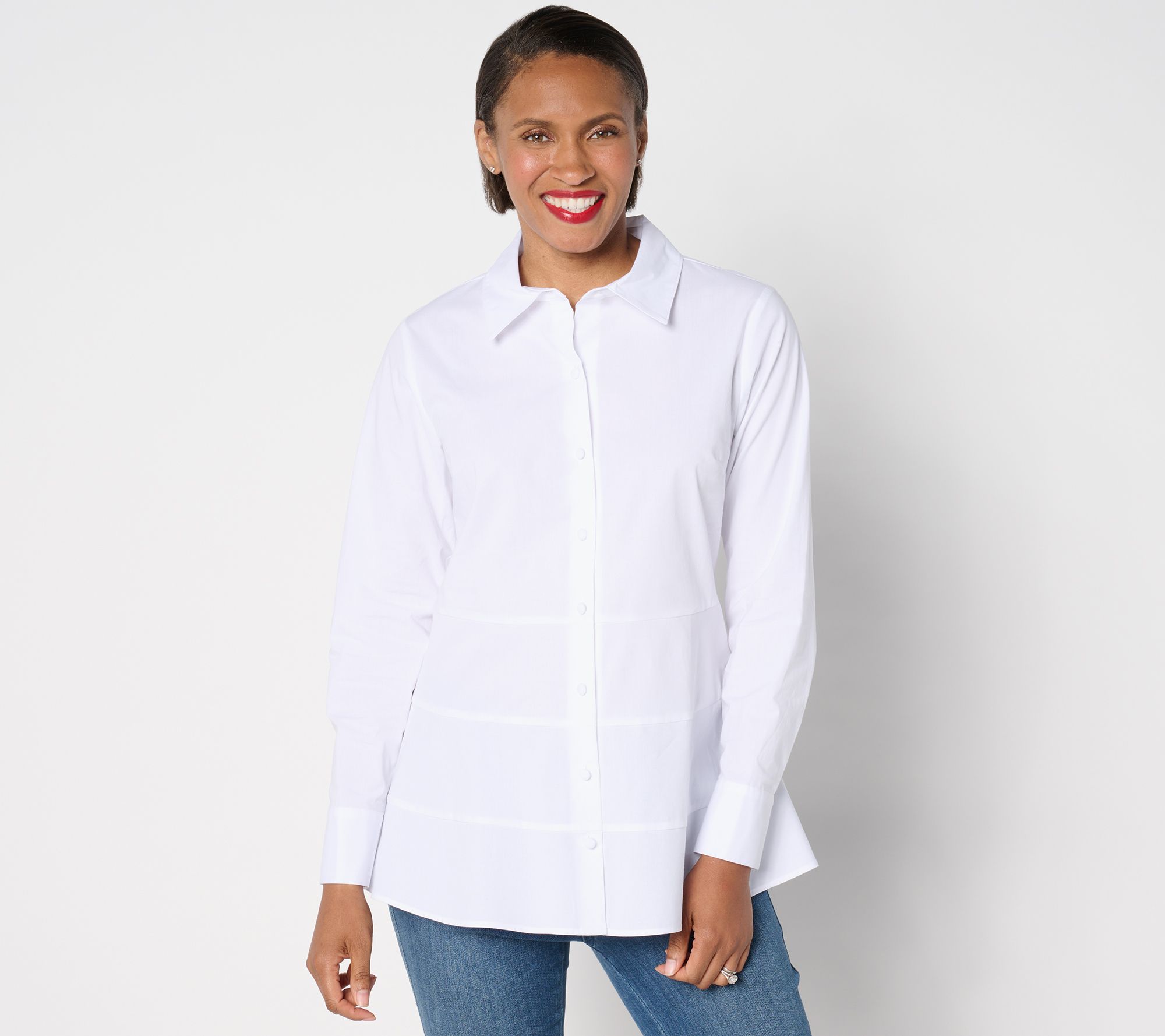"As Is" Isaac Mizrahi Live! Regular Stretch Poplin Shirt with Peplum