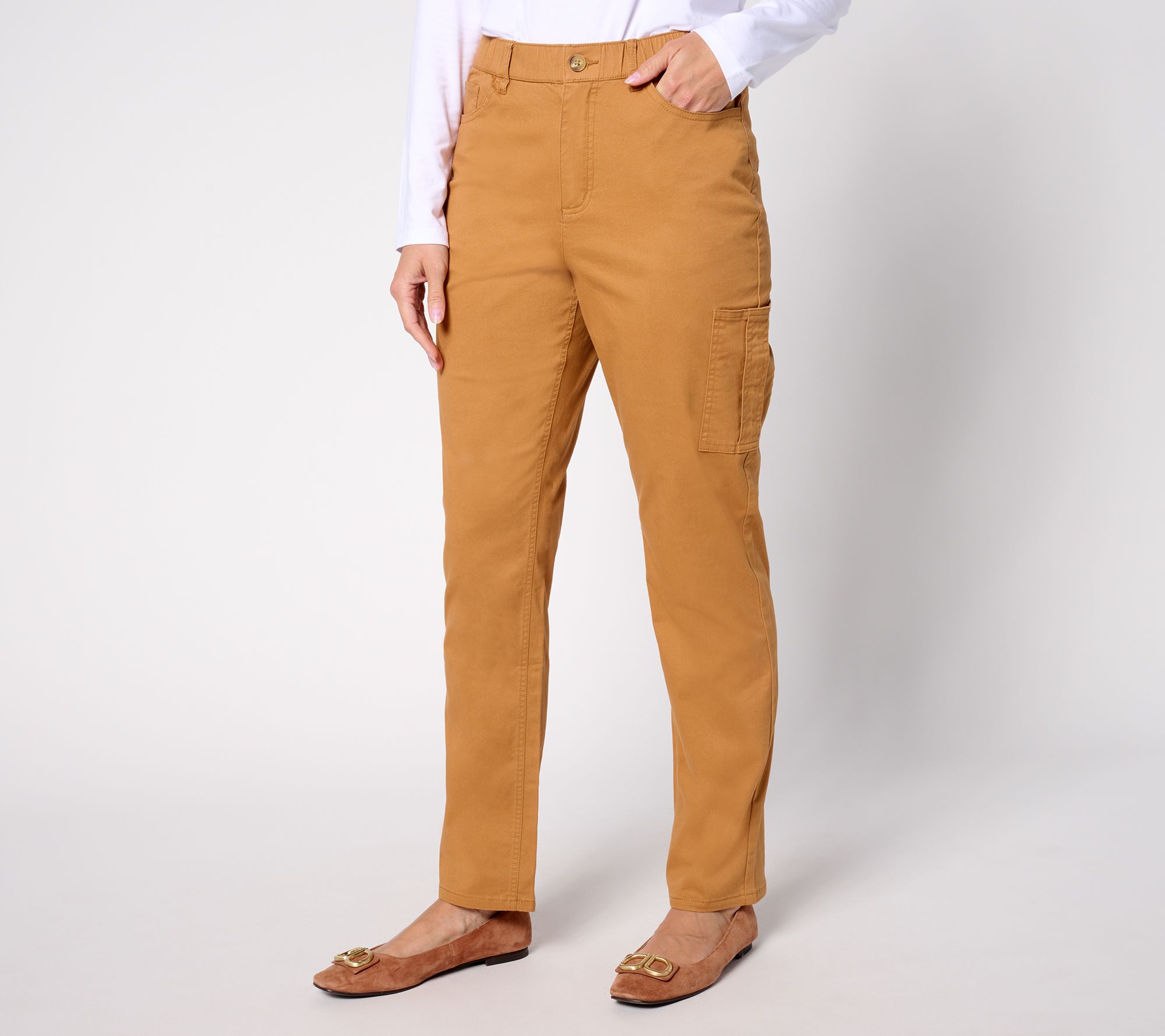 "As Is" Denim & Co. Regular EasyWear Twill Straight Leg Cargo Pant