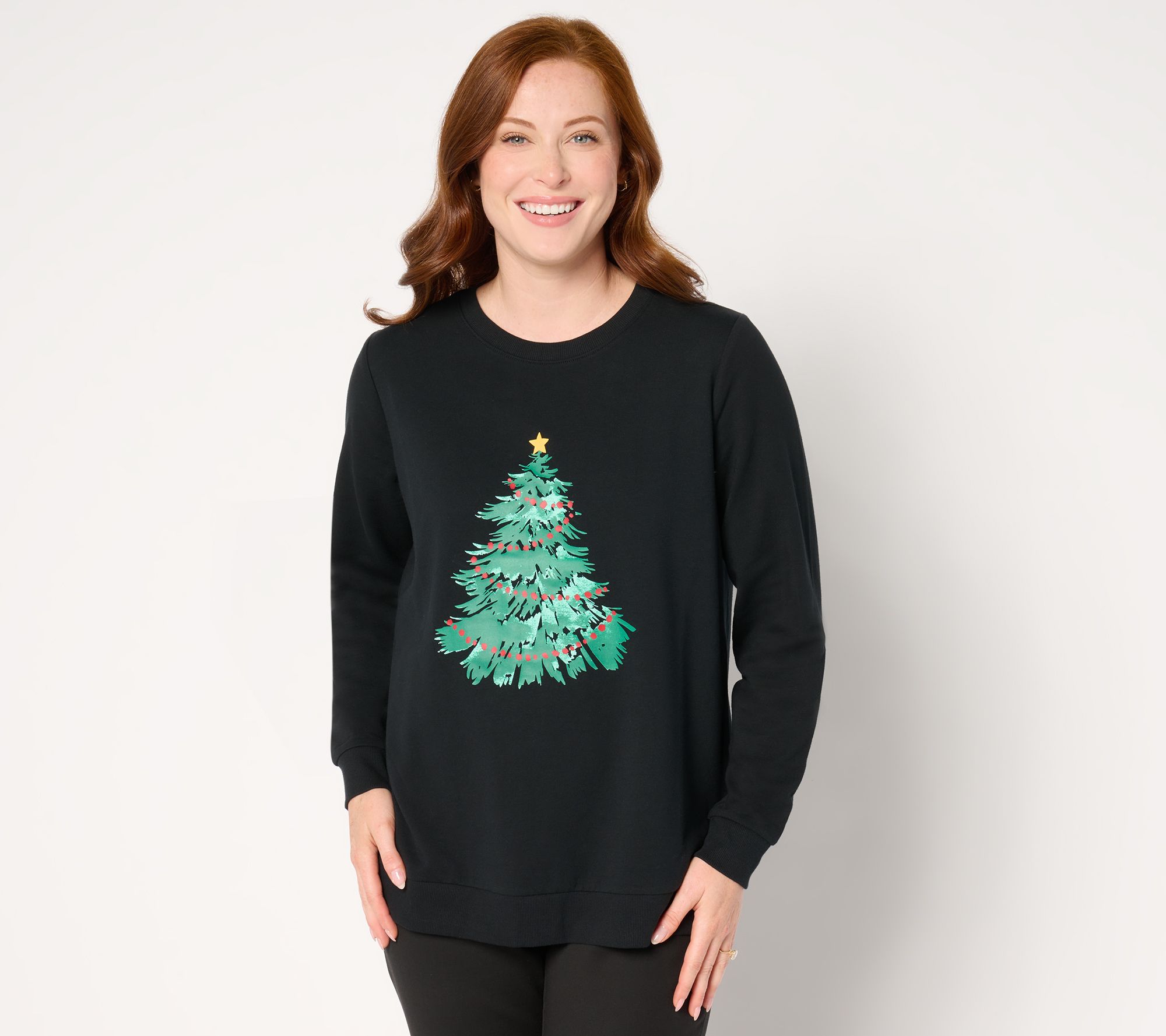 "As Is" Denim & Co. Holiday French Terry Graphic Sweatshirt