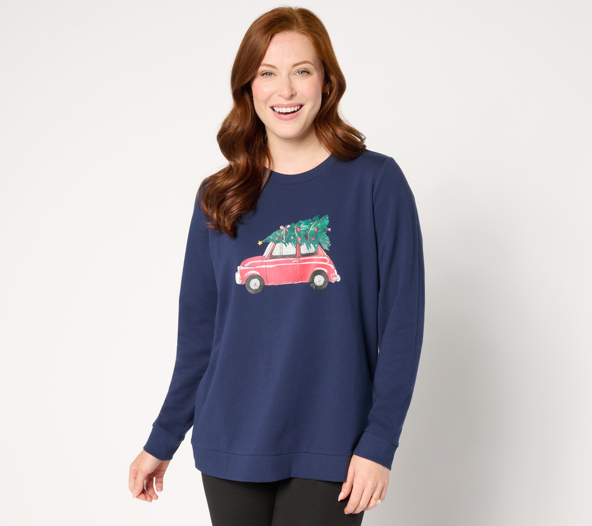 "As Is" Denim & Co. Holiday French Terry Graphic Sweatshirt