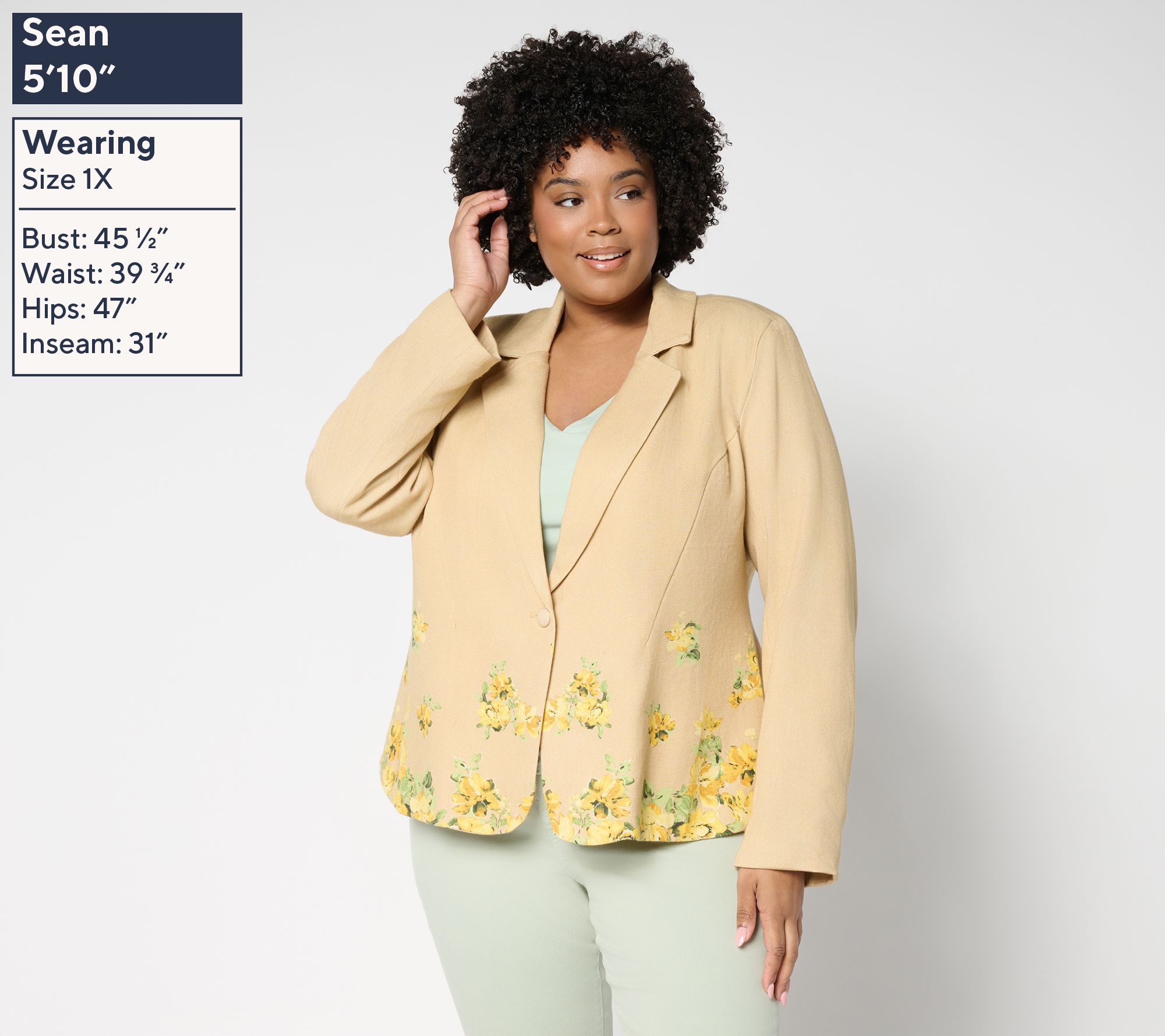 Isaac Mizrahi Live! Linen Blend Border Print Single Breasted