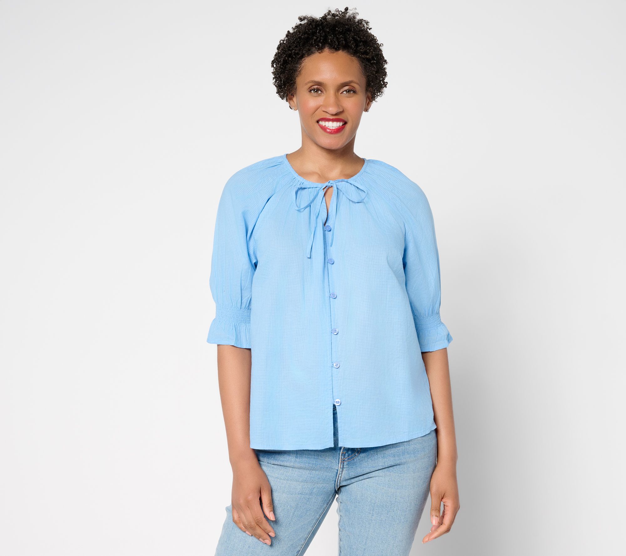 Me by Jennie Garth 100% Cotton Wharf Tie Neck Shirt