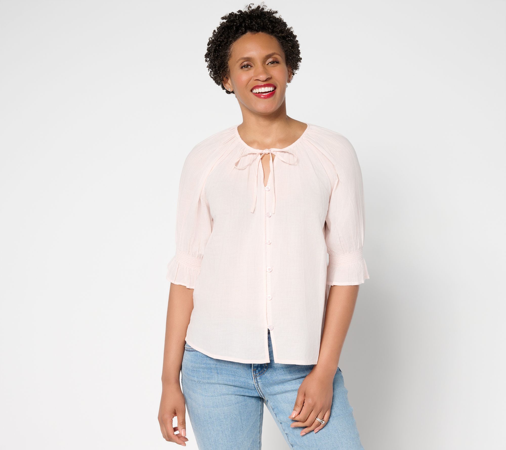 Me by Jennie Garth 100% Cotton Wharf Tie Neck Shirt