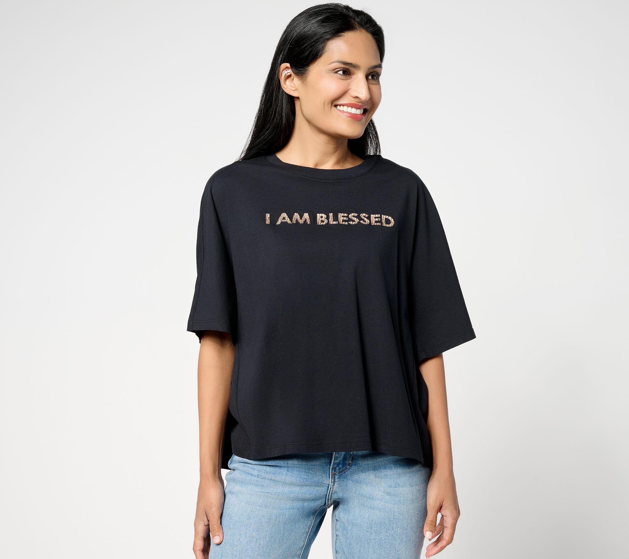 Peace Love World Boheme Sueded Cotton Graphic Tee with Embroidery