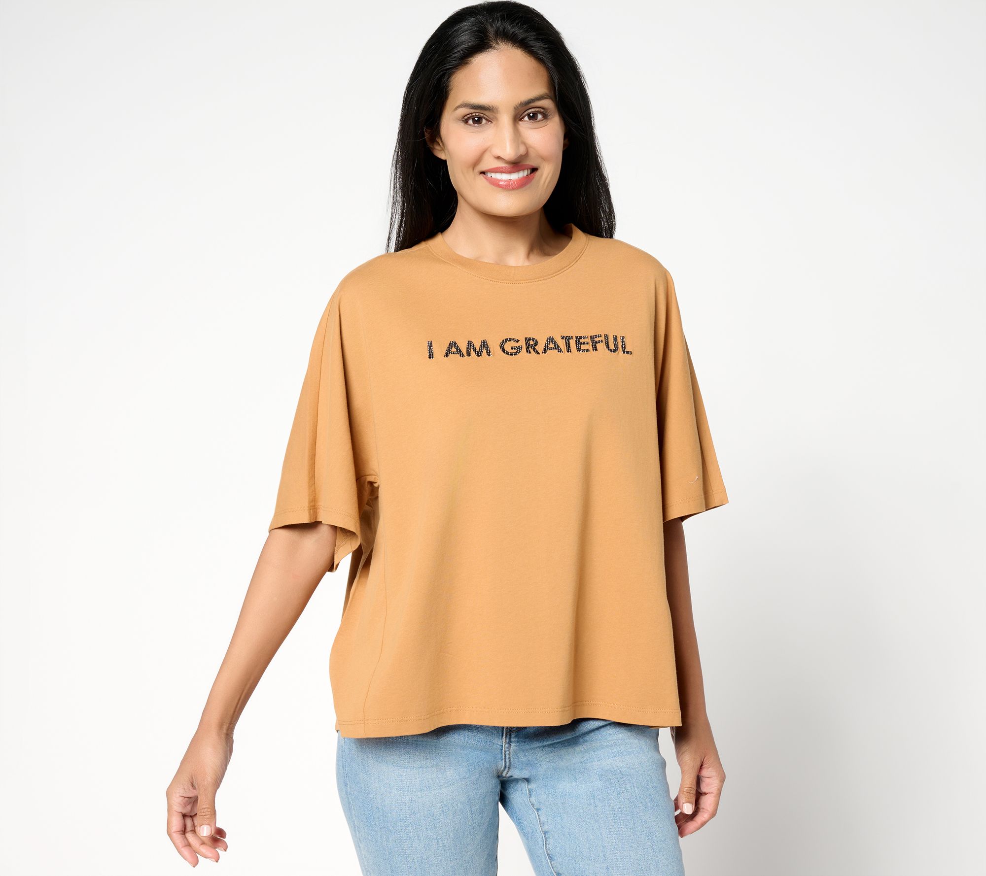 Peace Love World Boheme Sueded Cotton Graphic Tee with Embroidery