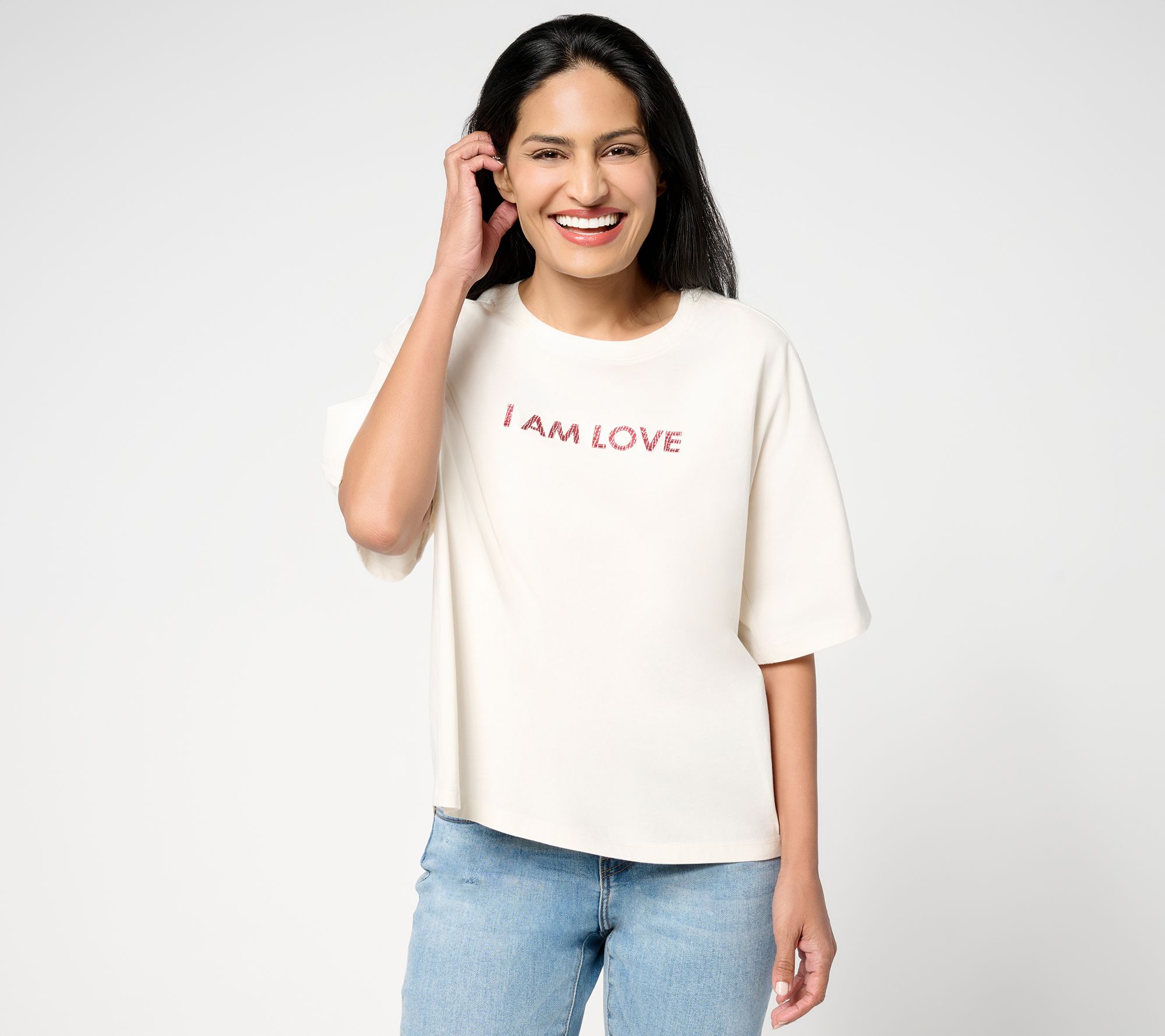 Peace Love World Boheme Sueded Cotton Graphic Tee with Embroidery