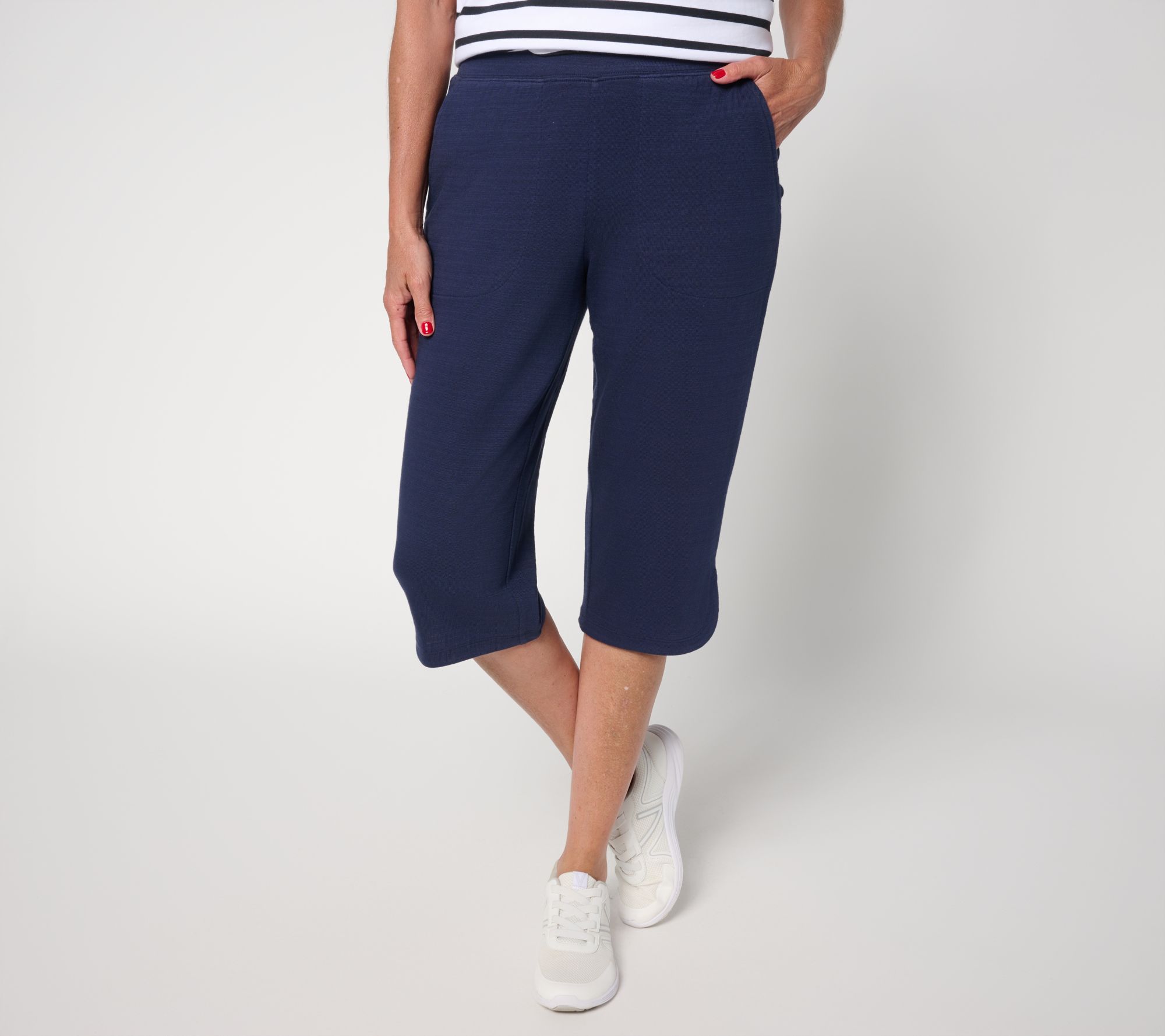 Denim & Co. Active Petite Textured Cotton Skimmer with Curved Hem