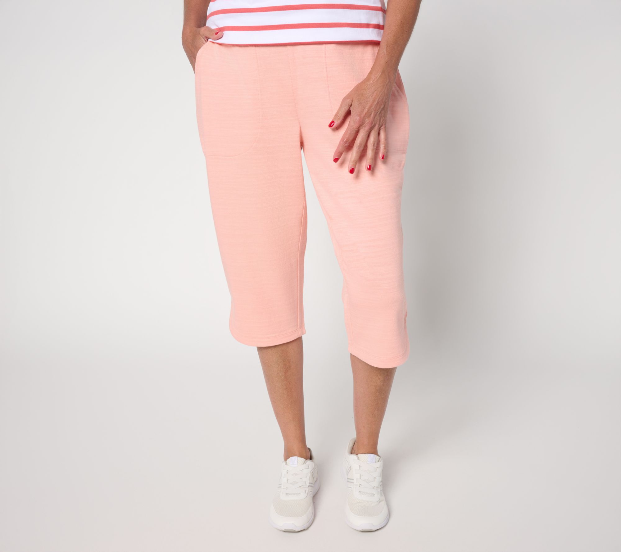 Denim & Co. Active Petite Textured Cotton Skimmer with Curved Hem