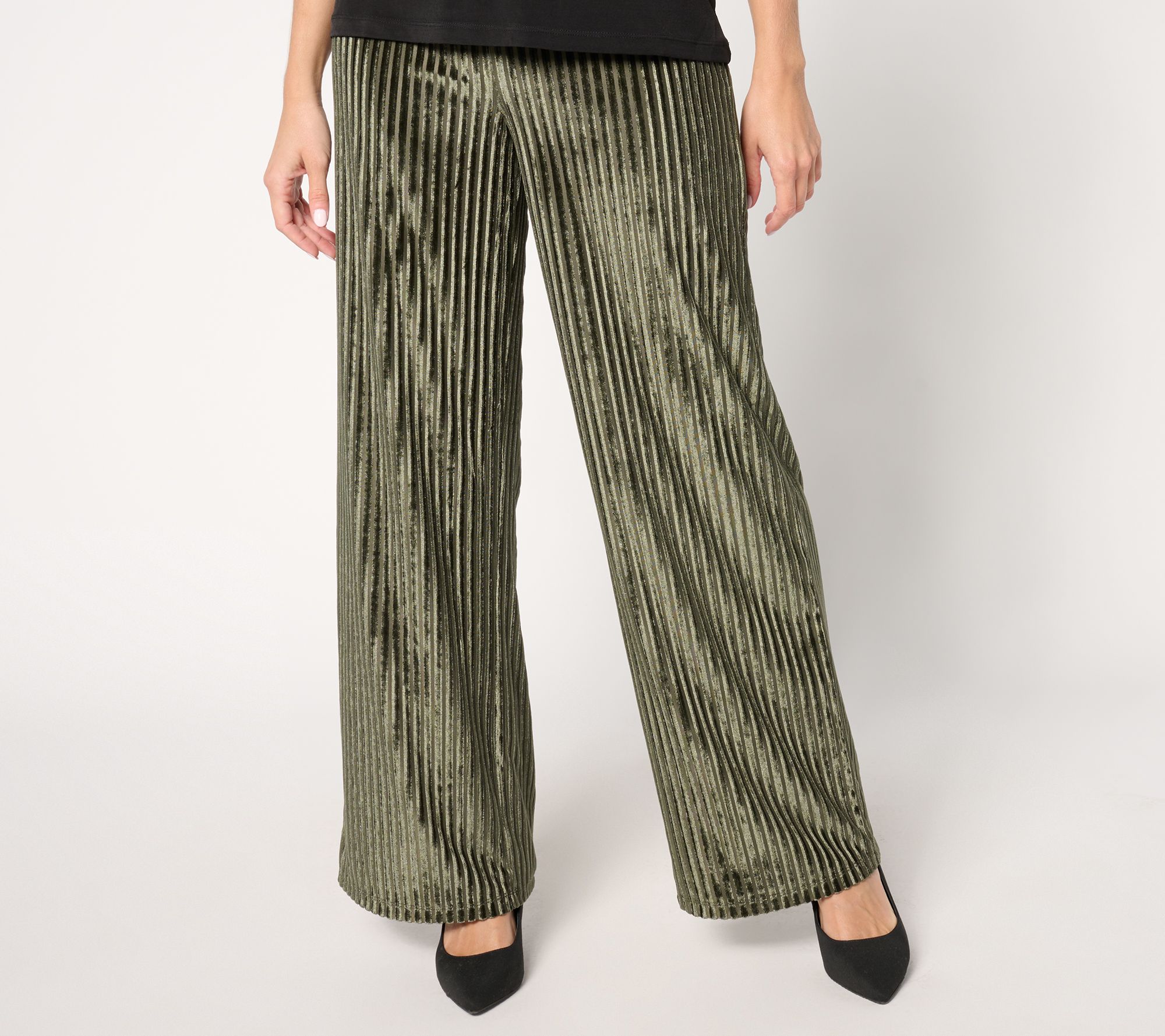 "As Is" Dennis Basso Petite Stretch Velvet Wide Leg Pants