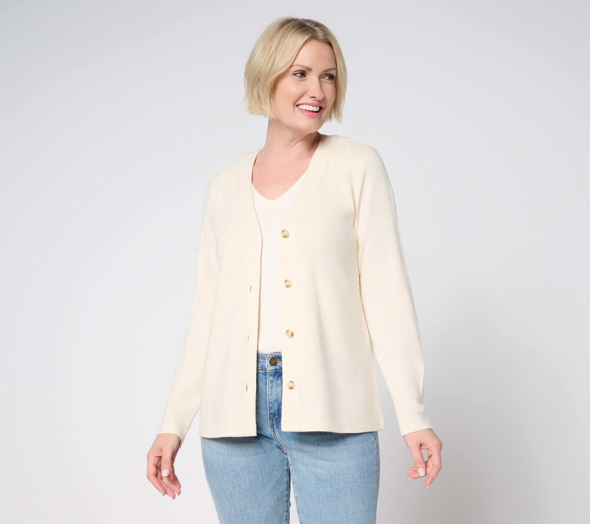 Denim & Co. Textured Cotton Long Sleeve Button Front Cardigan