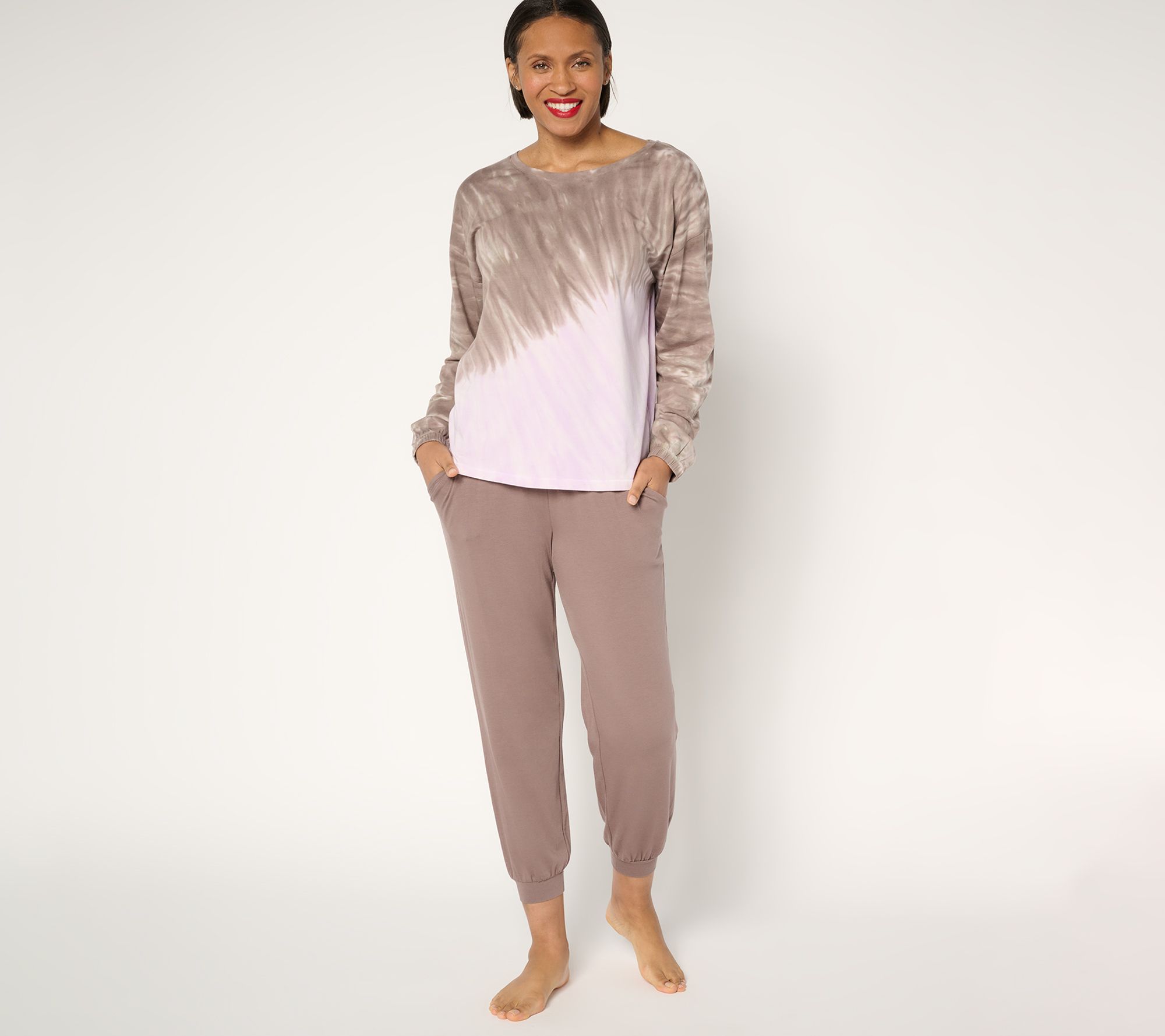 "As Is" AnyBody Petite Cozy Knit Tie Dye Top and Jogger Set