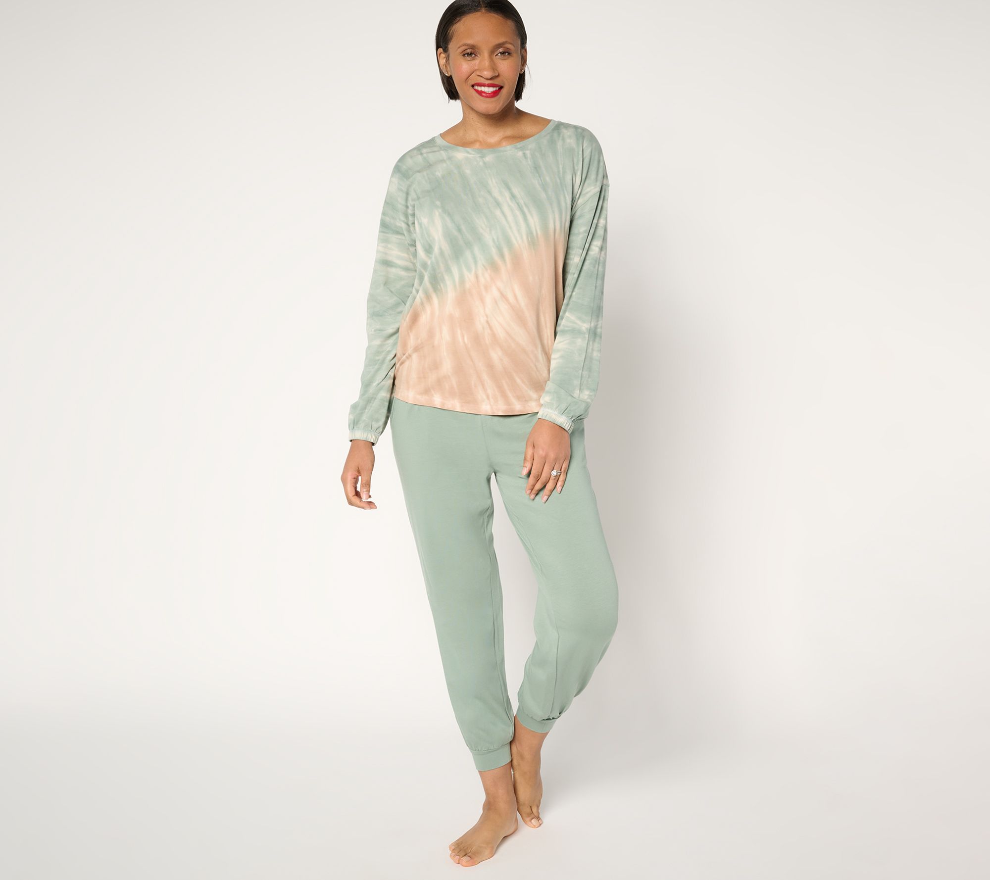 "As Is" AnyBody Petite Cozy Knit Tie Dye Top and Jogger Set