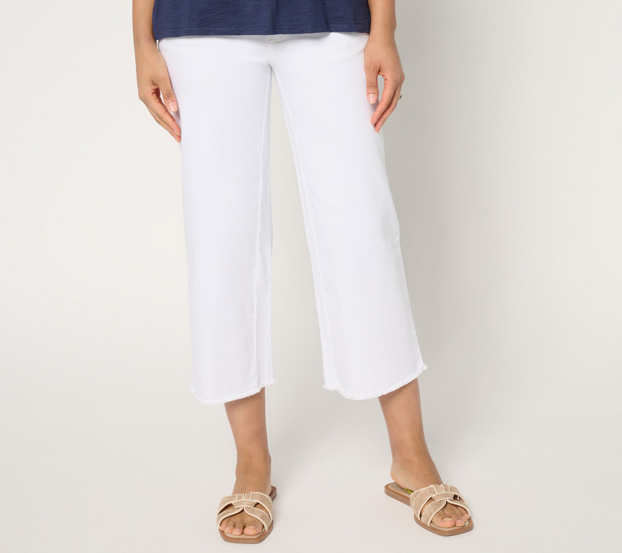 "As Is" Belle by Kim Gravel Reg TripleLuxe Twill Wide Leg Crop w/ Fray