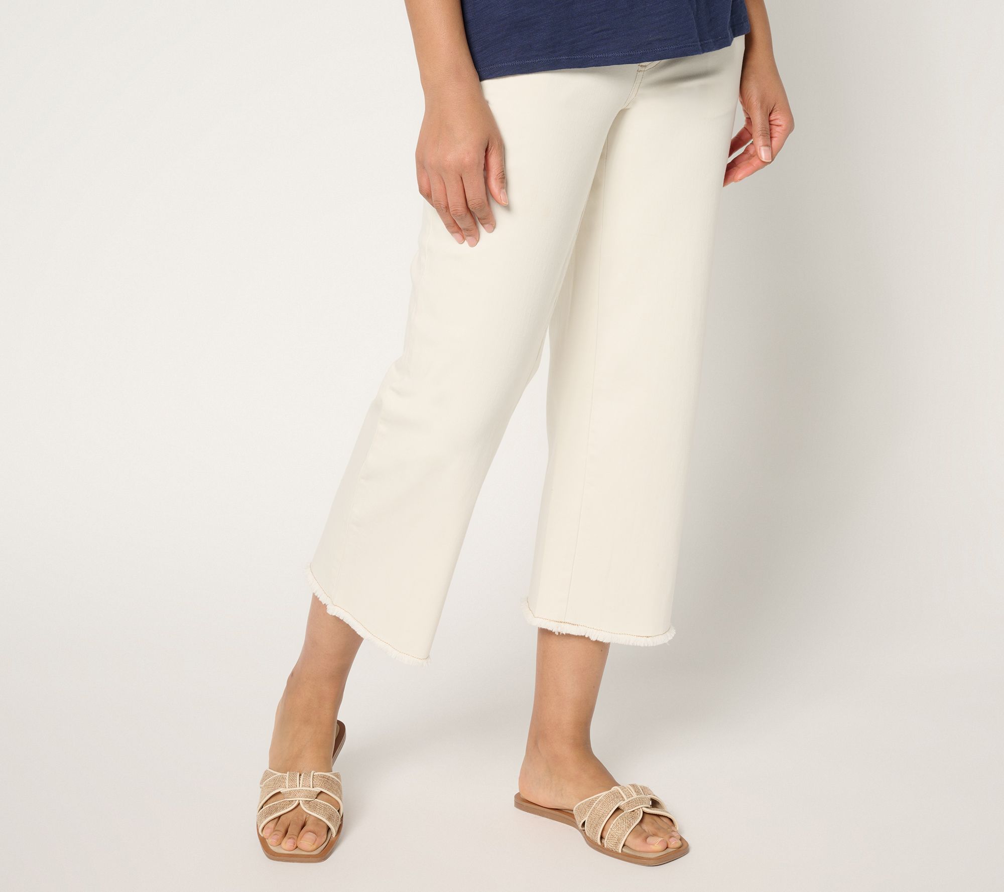 "As Is" Belle by Kim Gravel Reg TripleLuxe Twill Wide Leg Crop w/ Fray