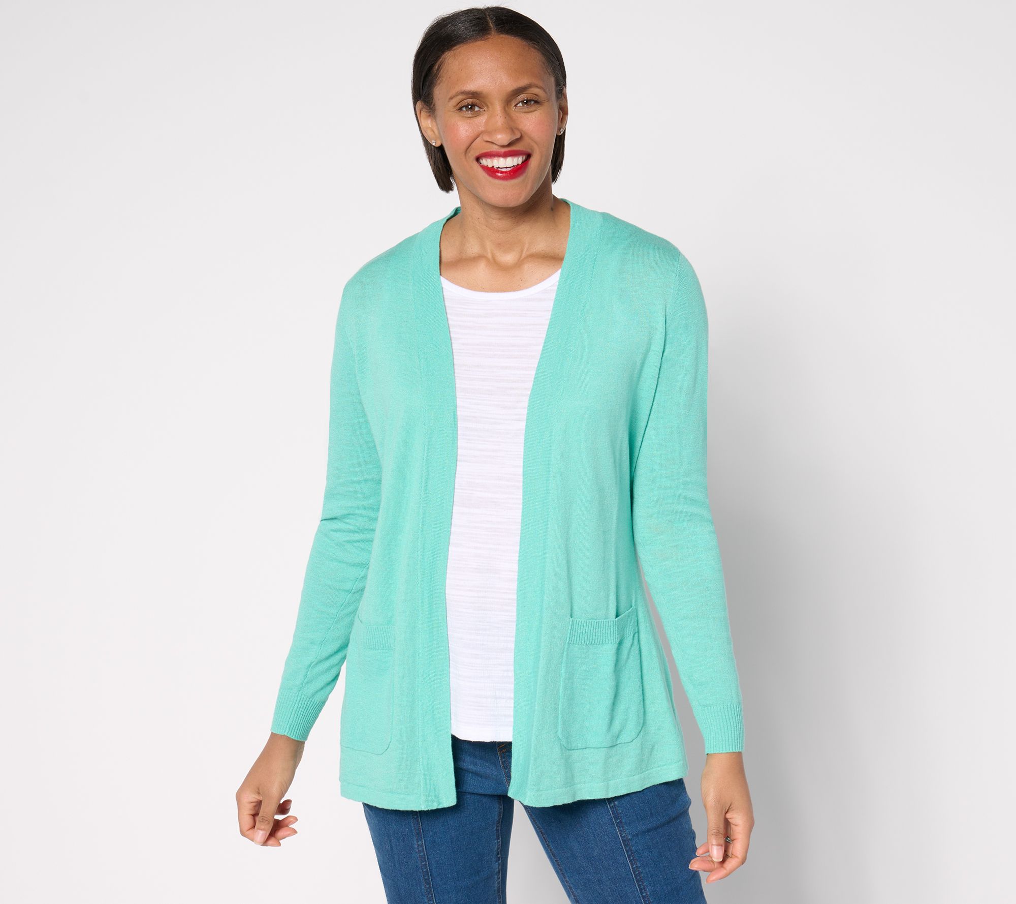 "As Is" Denim & Co. Beach Regular Open Front Tunic Cardigan