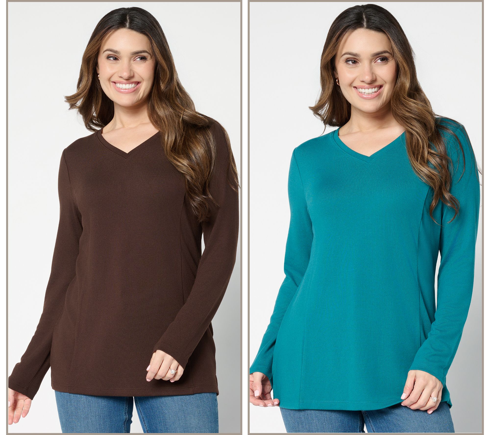 Denim & Co. Essentials Heavenly Jersey 2-Pack V-Neck Tunics