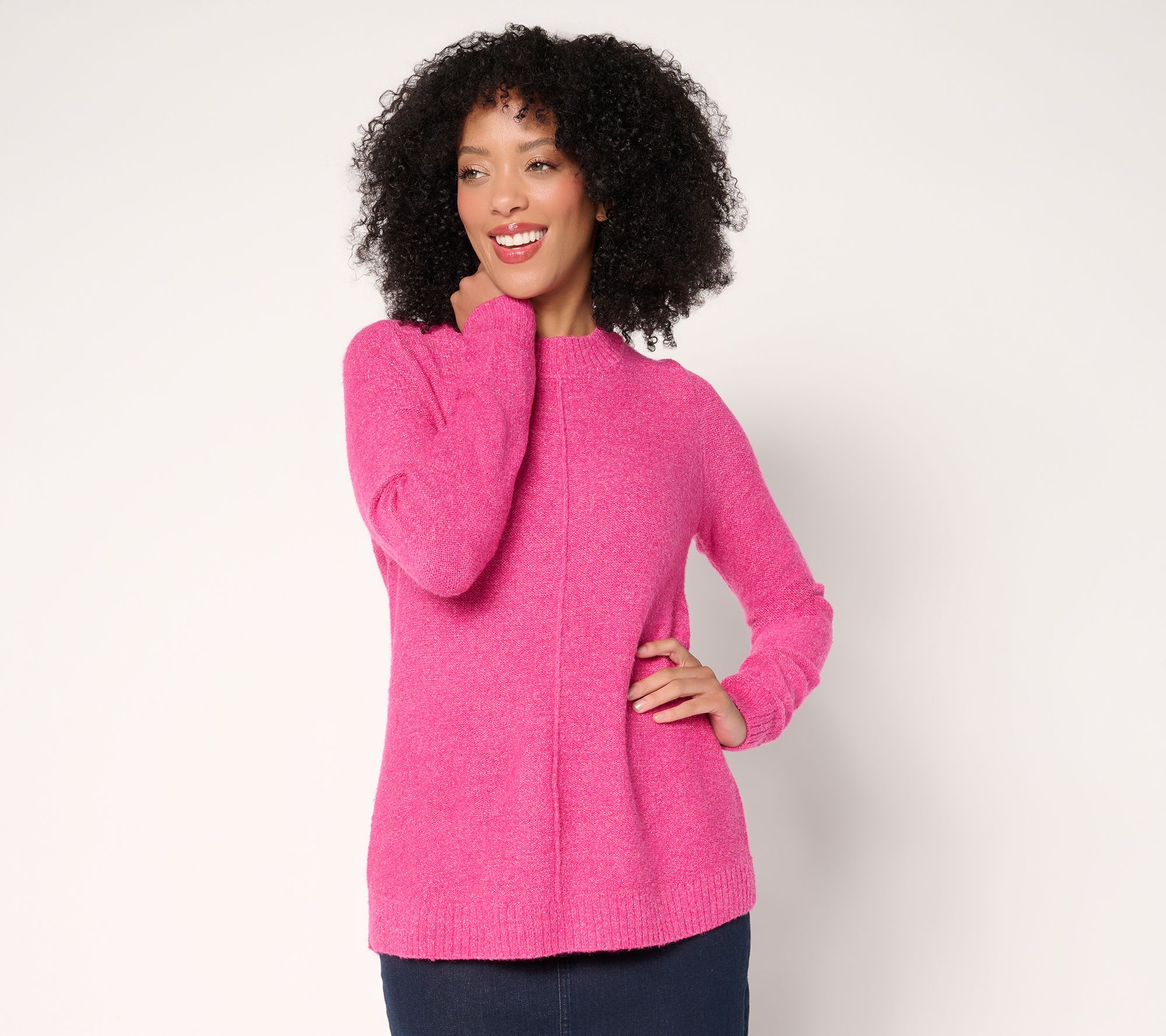  Denim & Co. Crew Neck Long Sleeve Sparkle Sweater