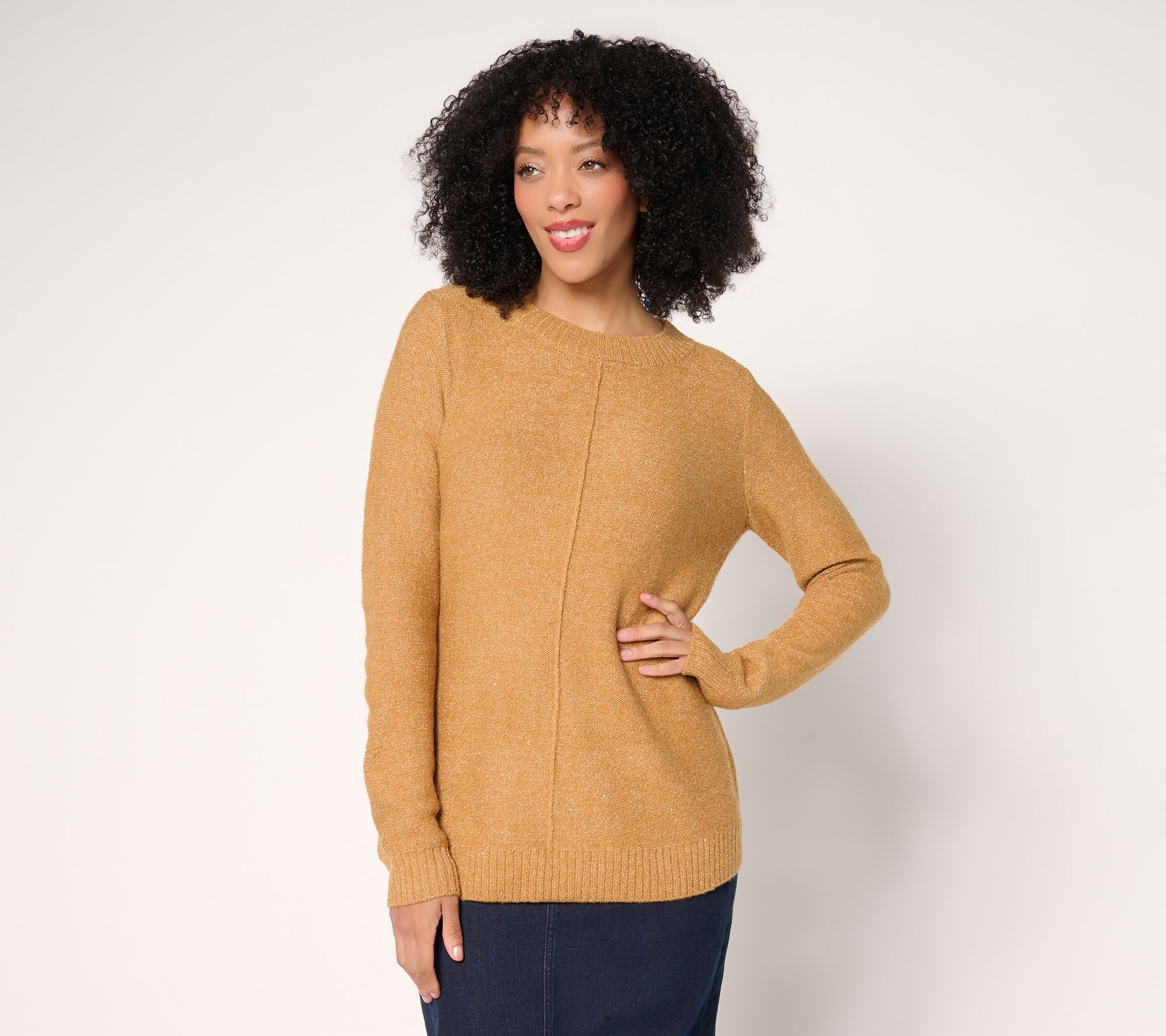 Denim & Co. Crew Neck Long Sleeve Sparkle Sweater