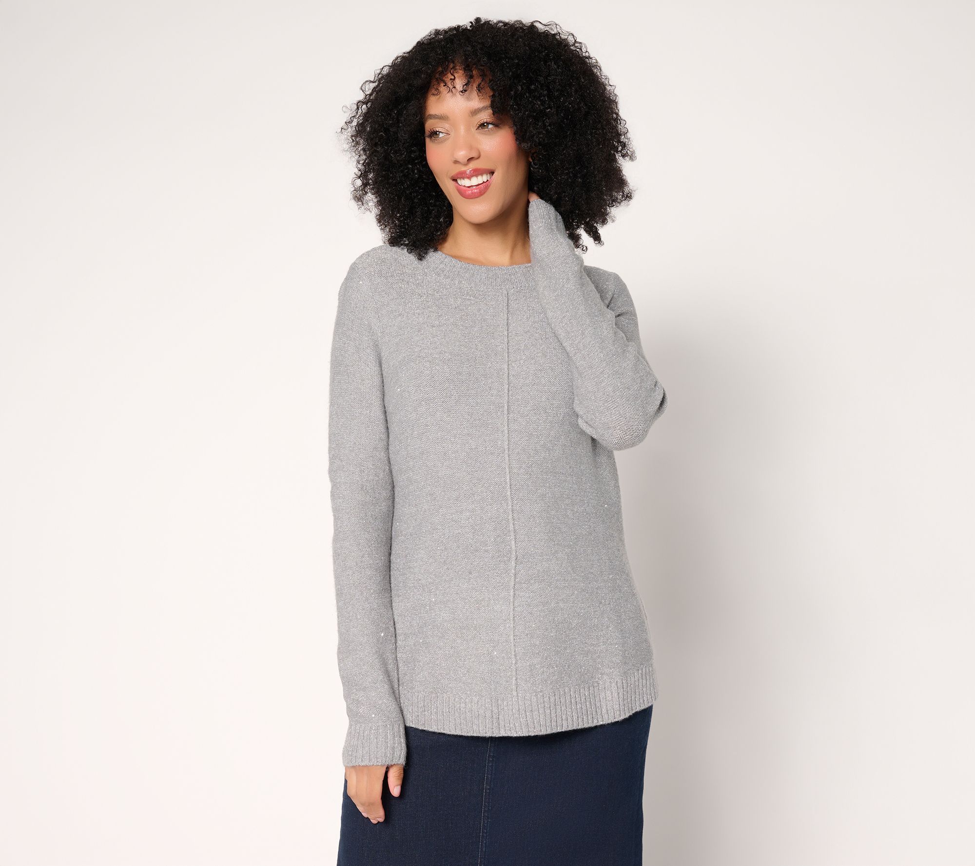 Denim & Co. Crew Neck Long Sleeve Sparkle Sweater