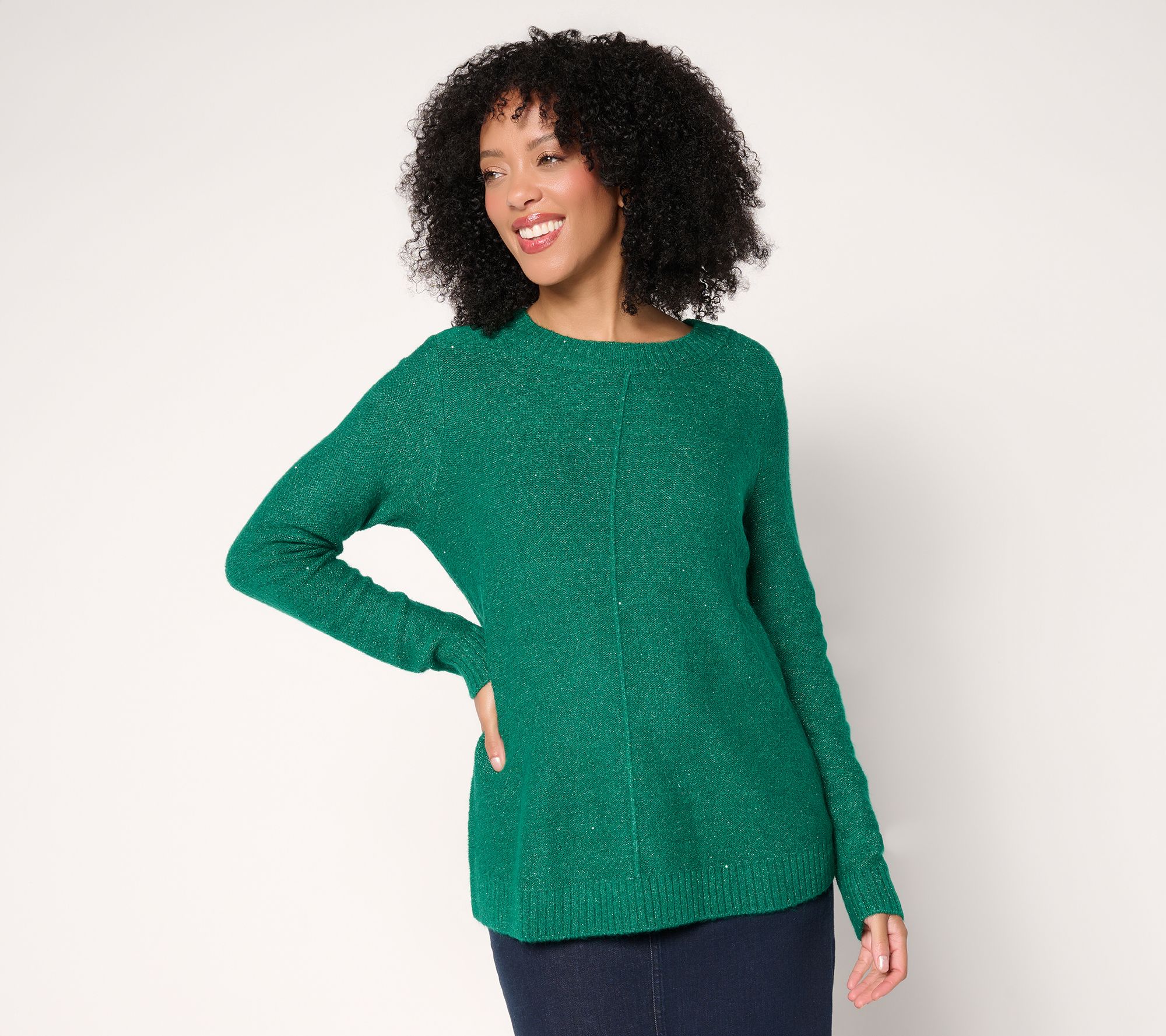 Denim & Co. Crew Neck Long Sleeve Sparkle Sweater