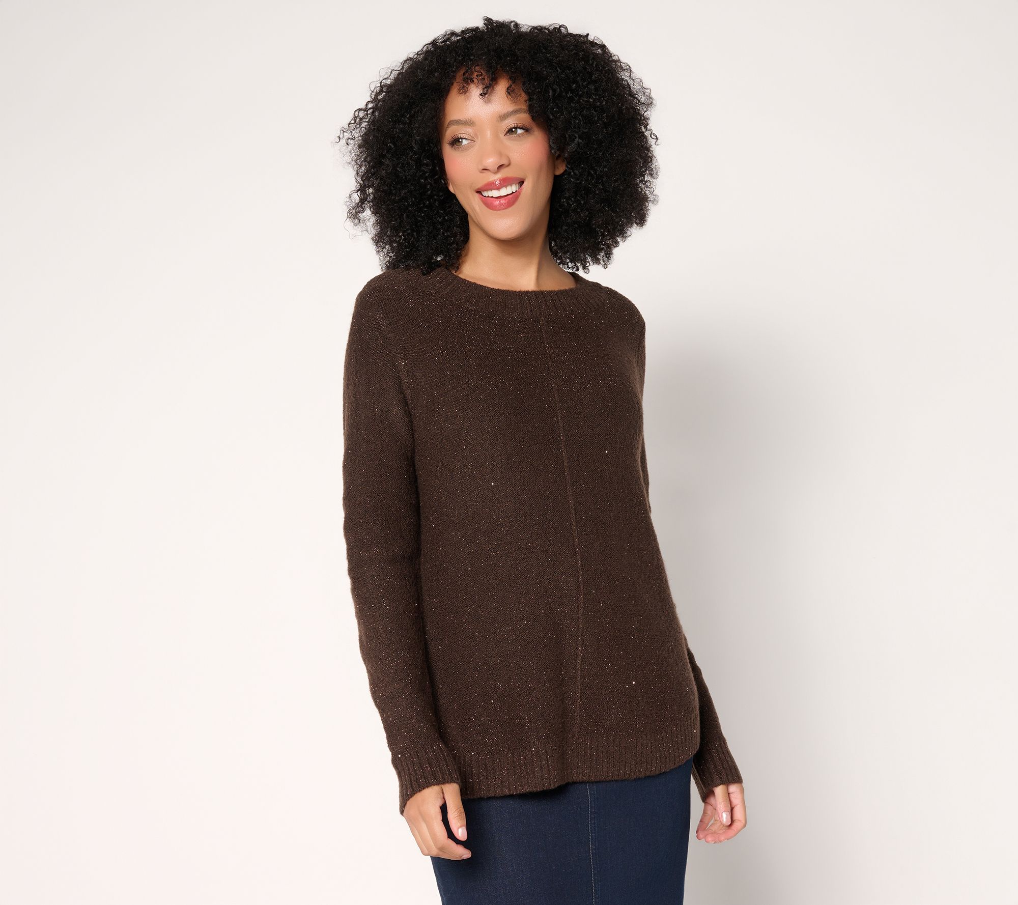 Denim & Co. Crew Neck Long Sleeve Sparkle Sweater
