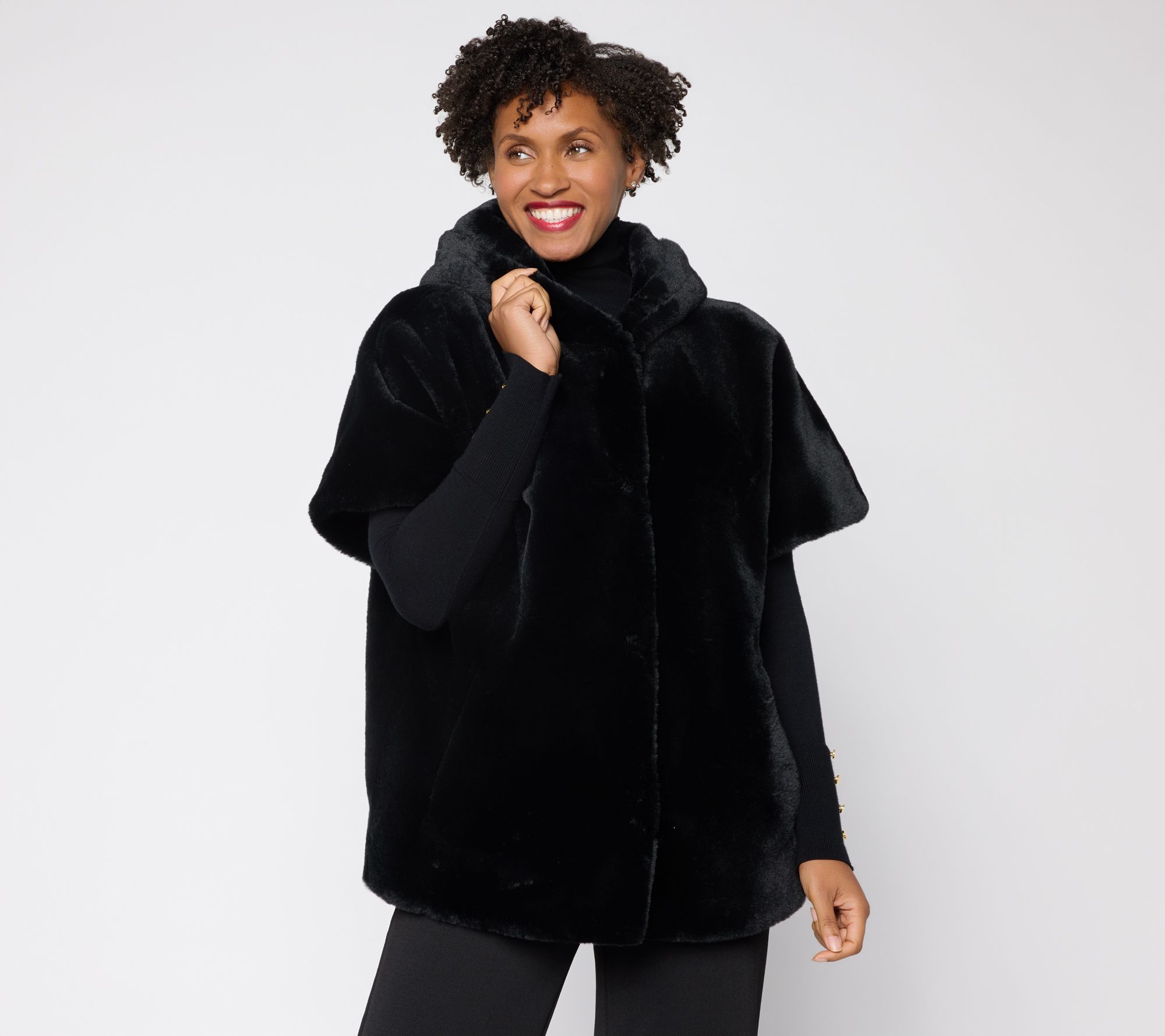 Dennis Basso Regular Faux Mink Snap Front Dolman Sleeve Coat