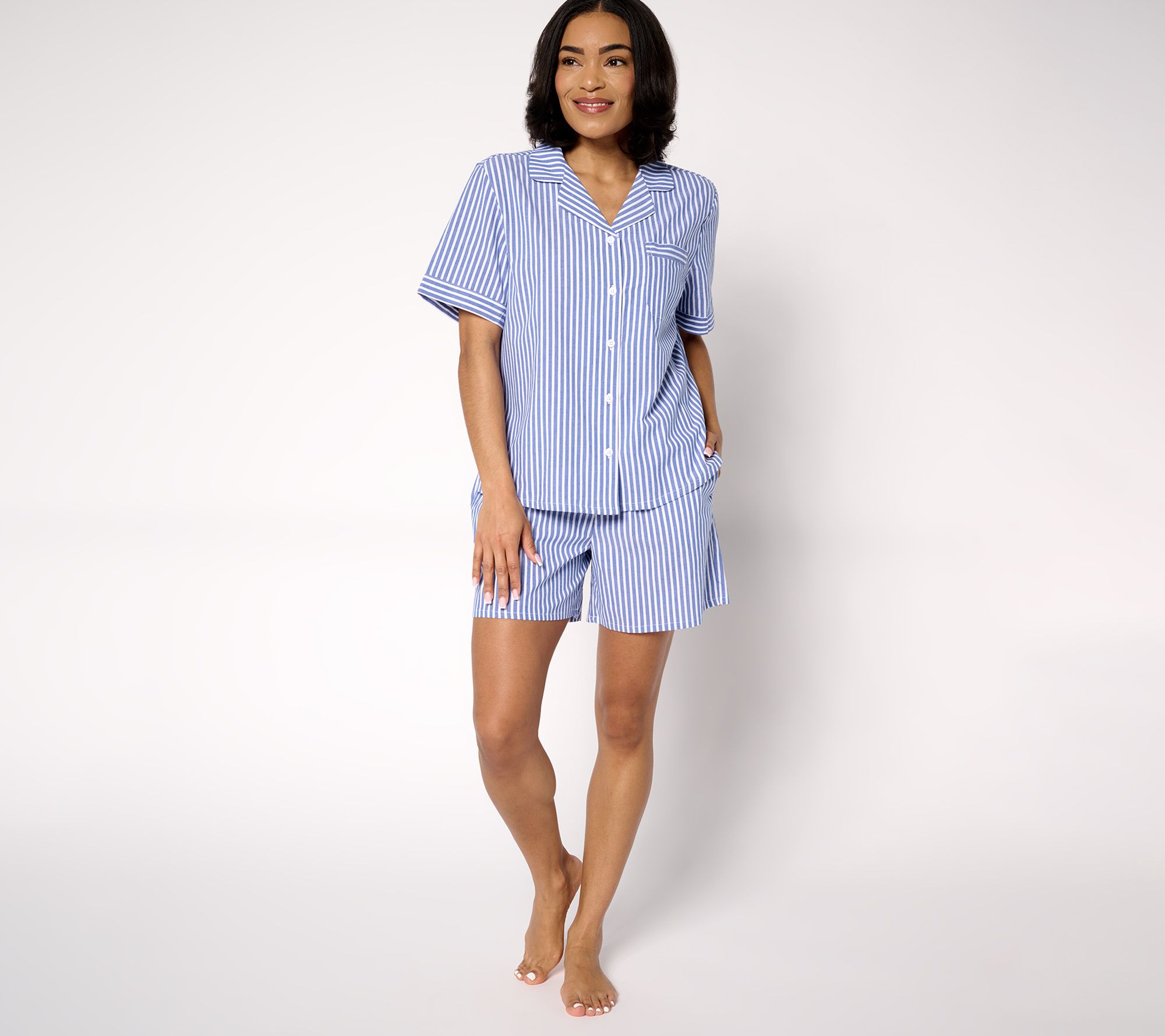 "As Is" Berkshire Homewear 100% Cotton Poplin Collar Pajama